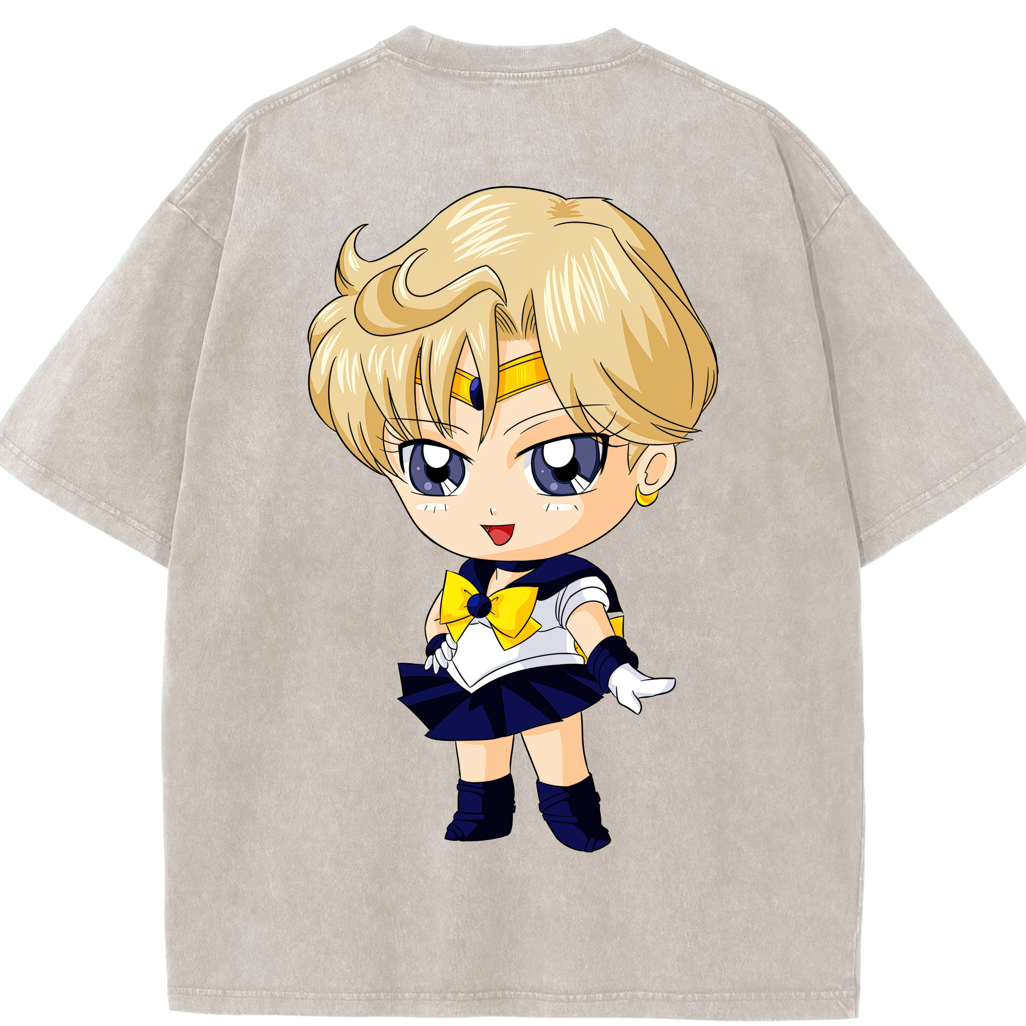 （画像用） 美少女戦士セーラームーン 天王はるか Sailor Moon Tenoh Haruka 綿100% ヴィンテージ風 半袖Tシャツ（背面プリント）