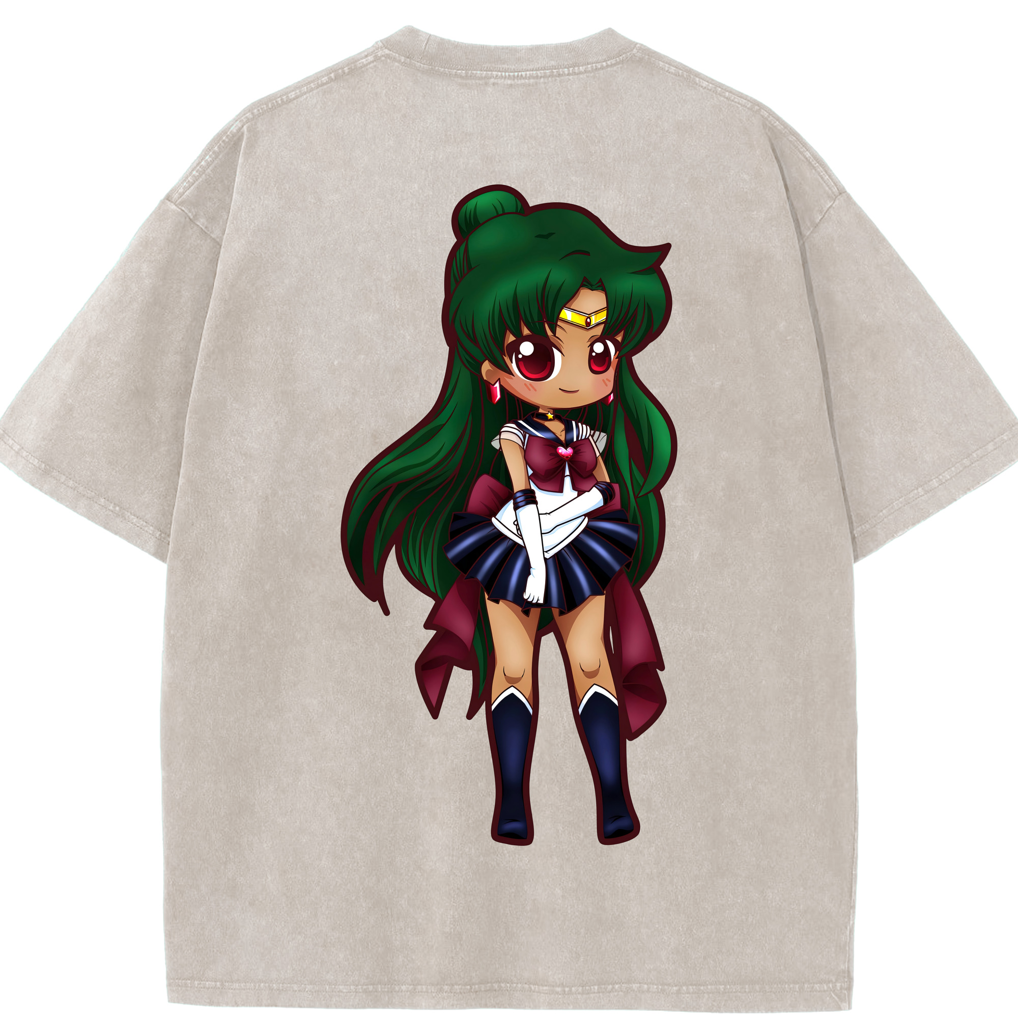 （画像用） 美少女戦士セーラームーン 冥王せつな Sailor Moon Meiou Setsuna 綿100% ヴィンテージ風 半袖Tシャツ（背面プリント）
