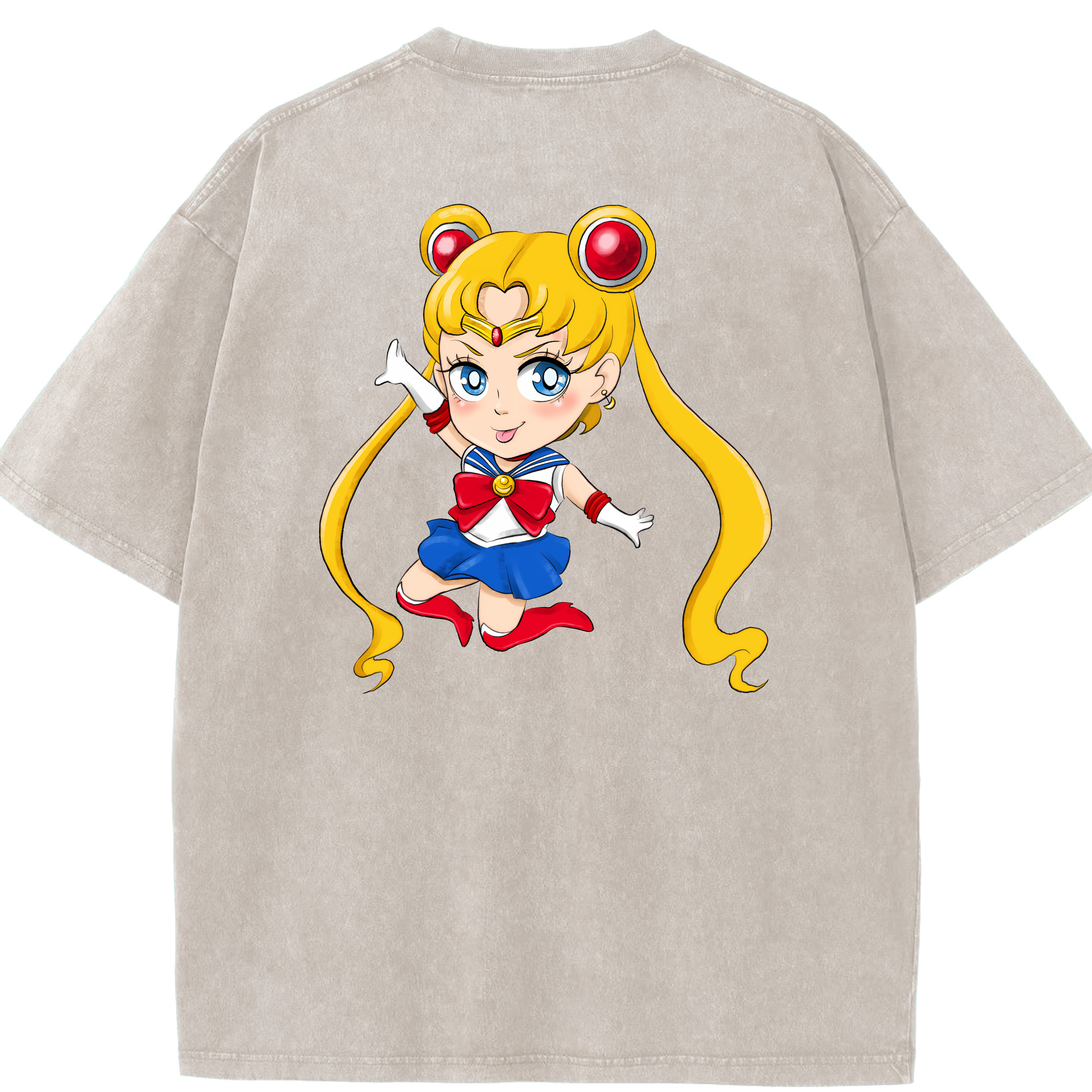 （画像用） 美少女戦士セーラームーン 月野 うさぎ つきの うさぎ Sailor Moon Tsukino Usagi 綿100% ヴィンテージ風 半袖Tシャツ（背面プリント）
