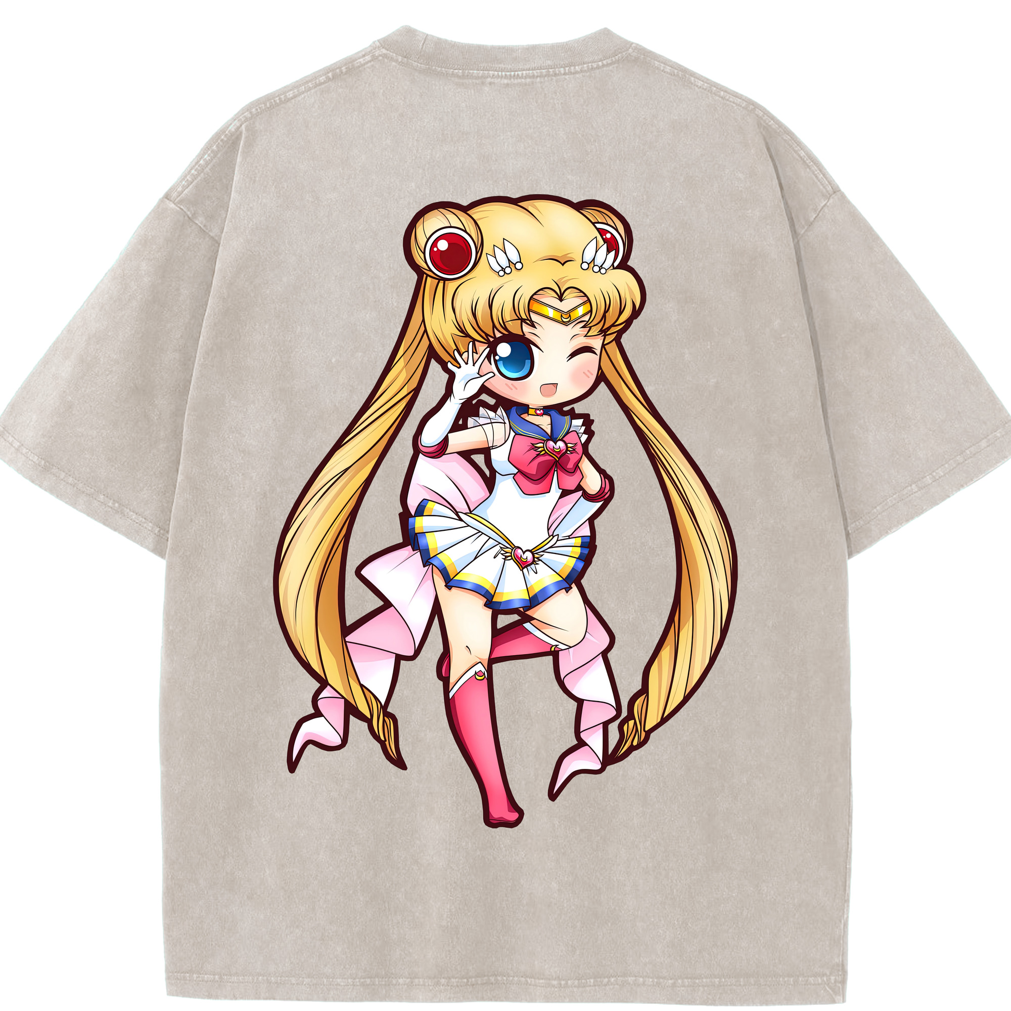 （画像用） 美少女戦士セーラームーン 月野 うさぎ つきの うさぎ Sailor Moon Tsukino Usagi 綿100% ヴィンテージ風 半袖Tシャツ（背面プリント）