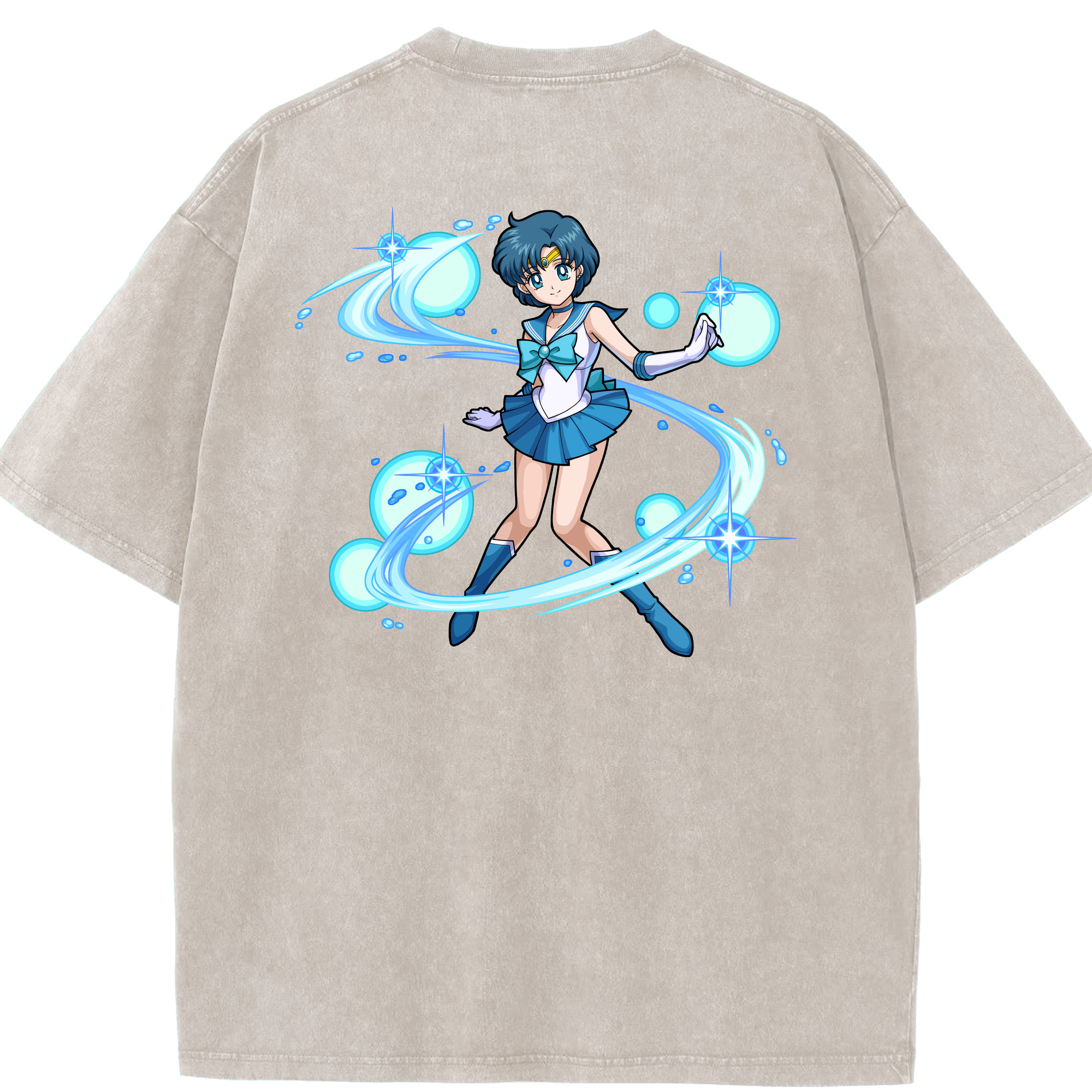 （画像用） 美少女戦士セーラームーン 水野 亜美 みずの あみ Sailor Moon Mizuno Ami 綿100% ヴィンテージ風 半袖Tシャツ（背面プリント）