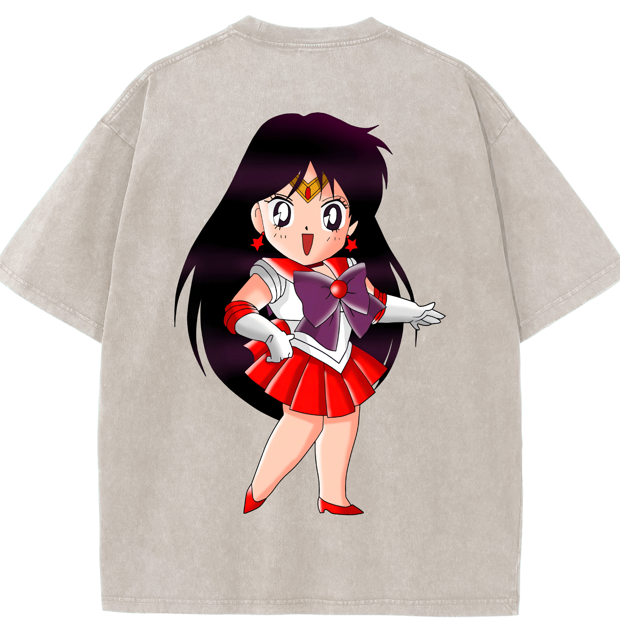 （画像用） 美少女戦士セーラームーン 火野レイ ひの レイ Sailor Moon Hino Rei （セーラーマーズ,Sailor Mars） 綿100% ヴィンテージ風 半袖Tシャツ（背面プリント）