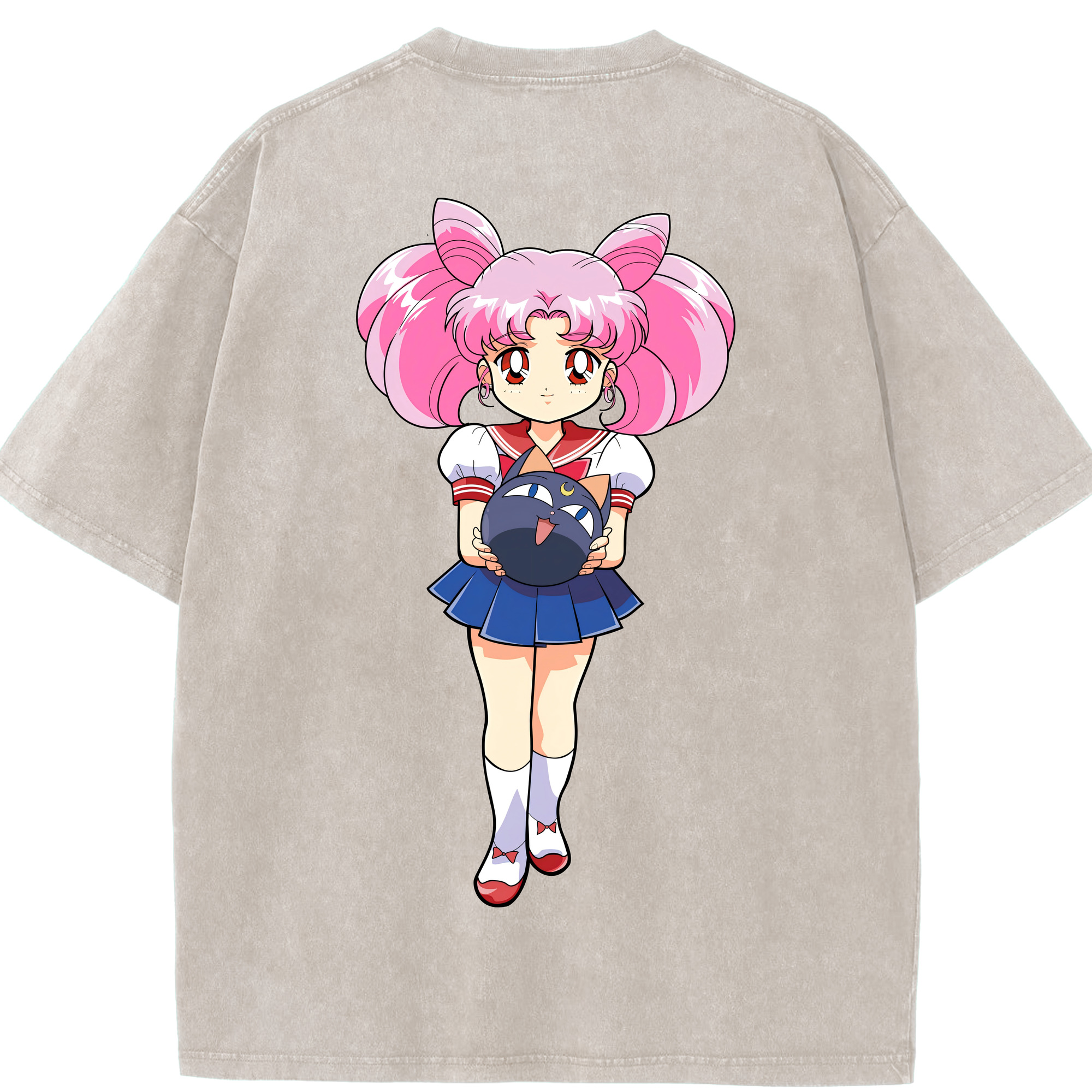 （画像用） 美少女戦士セーラームーン ちびうさ Sailor Moon Chibiusa Tsukino Usagi Small Lady Serenity 綿100% ヴィンテージ風 半袖Tシャツ（背面プリント）