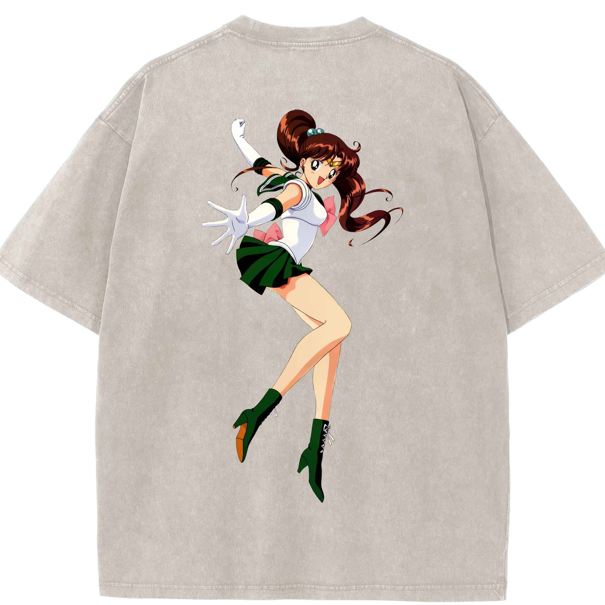 （画像用） 美少女戦士セーラームーン 木野 まこと きの まこと Sailor Moon Kino Makoto （セーラージュピター；Sailor Jupiter） 綿100% ヴィンテージ風 半袖Tシャツ（背面プリント）