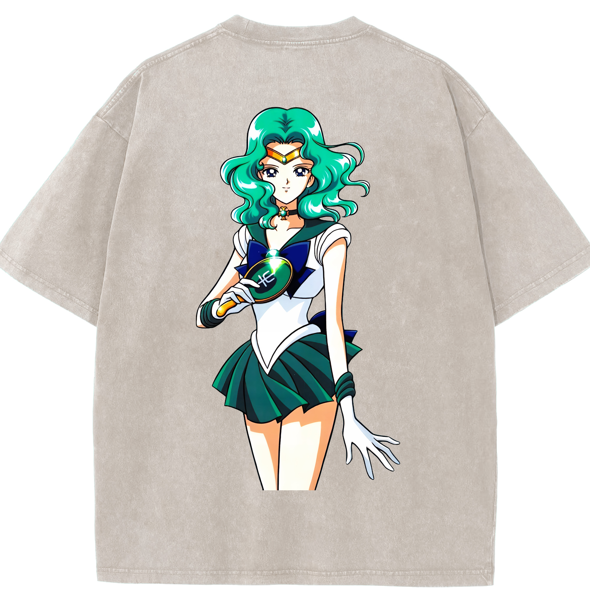 （画像用） 美少女戦士セーラームーン 海王 みちる（かいおう みちる） Sailor Moon Kaiou Michiru 綿100% ヴィンテージ風 半袖Tシャツ（背面プリント）