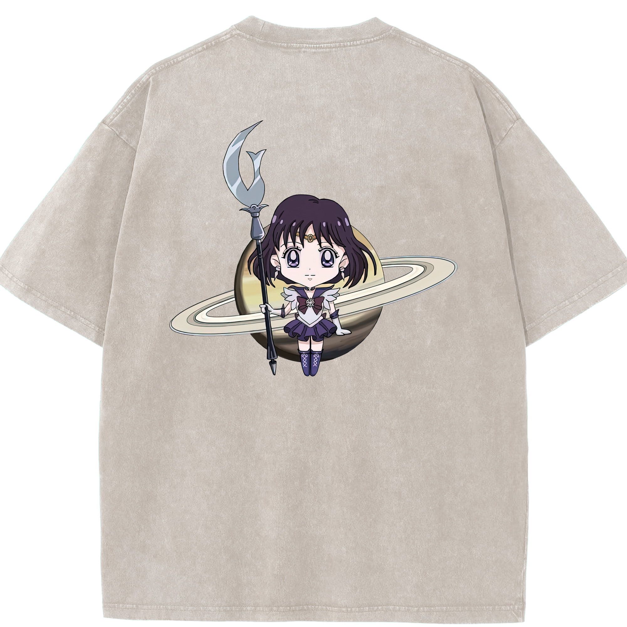 （画像用） 美少女戦士セーラームーン 土萠ほたる Sailor Moon Tomoe Hotaru （セーラーサターン；Sailor Saturn） 綿100% ヴィンテージ風 半袖Tシャツ（背面プリント）