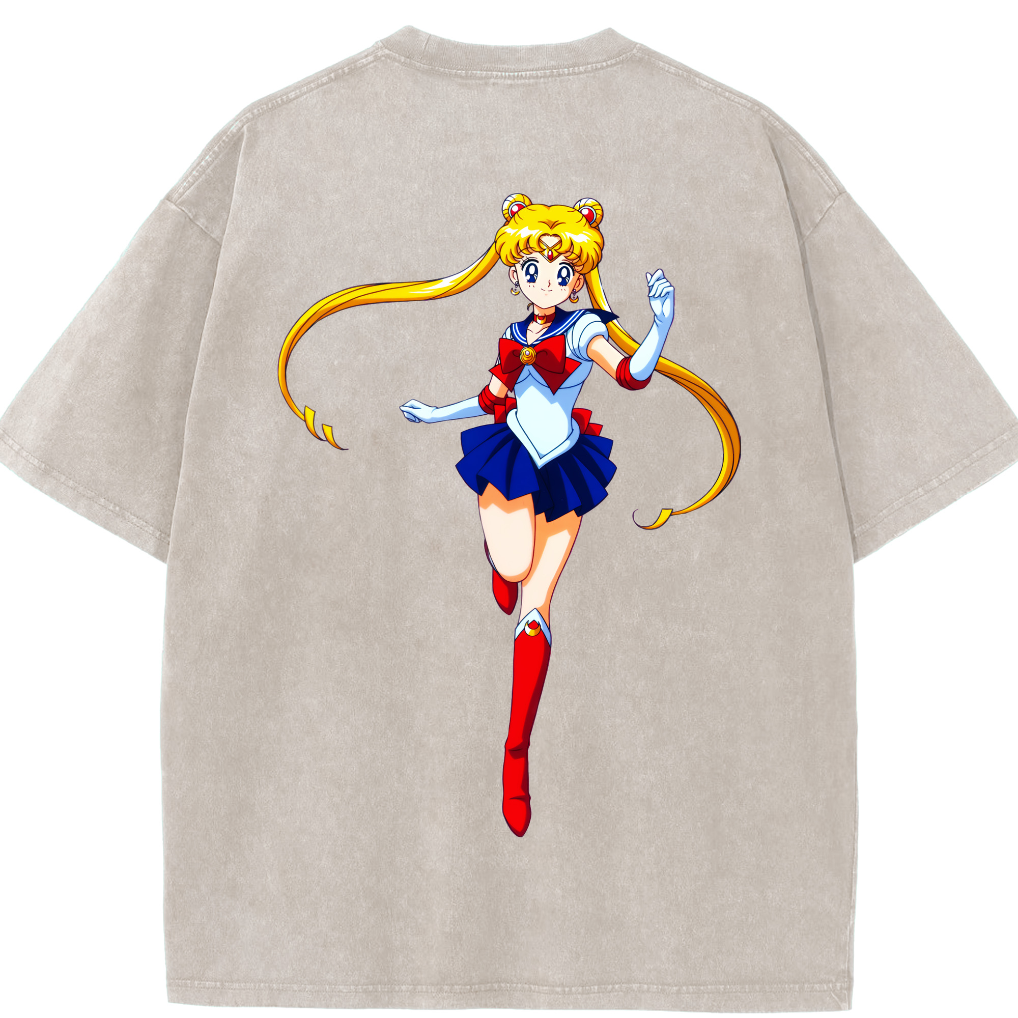 （画像用） 美少女戦士セーラームーン 月野 うさぎ つきの うさぎ Sailor Moon Tsukino Usagi 綿100% ヴィンテージ風 半袖Tシャツ（背面プリント）