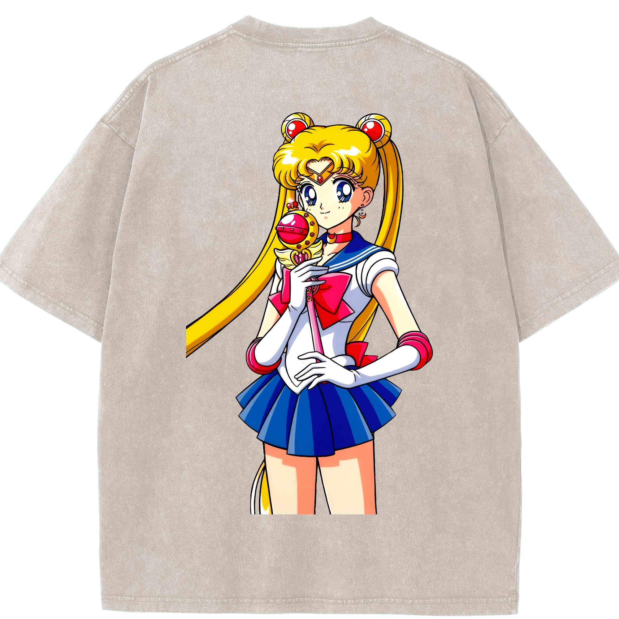 （画像用） 美少女戦士セーラームーン 月野 うさぎ つきの うさぎ Sailor Moon Tsukino Usagi 綿100% ヴィンテージ風 半袖Tシャツ（背面プリント）