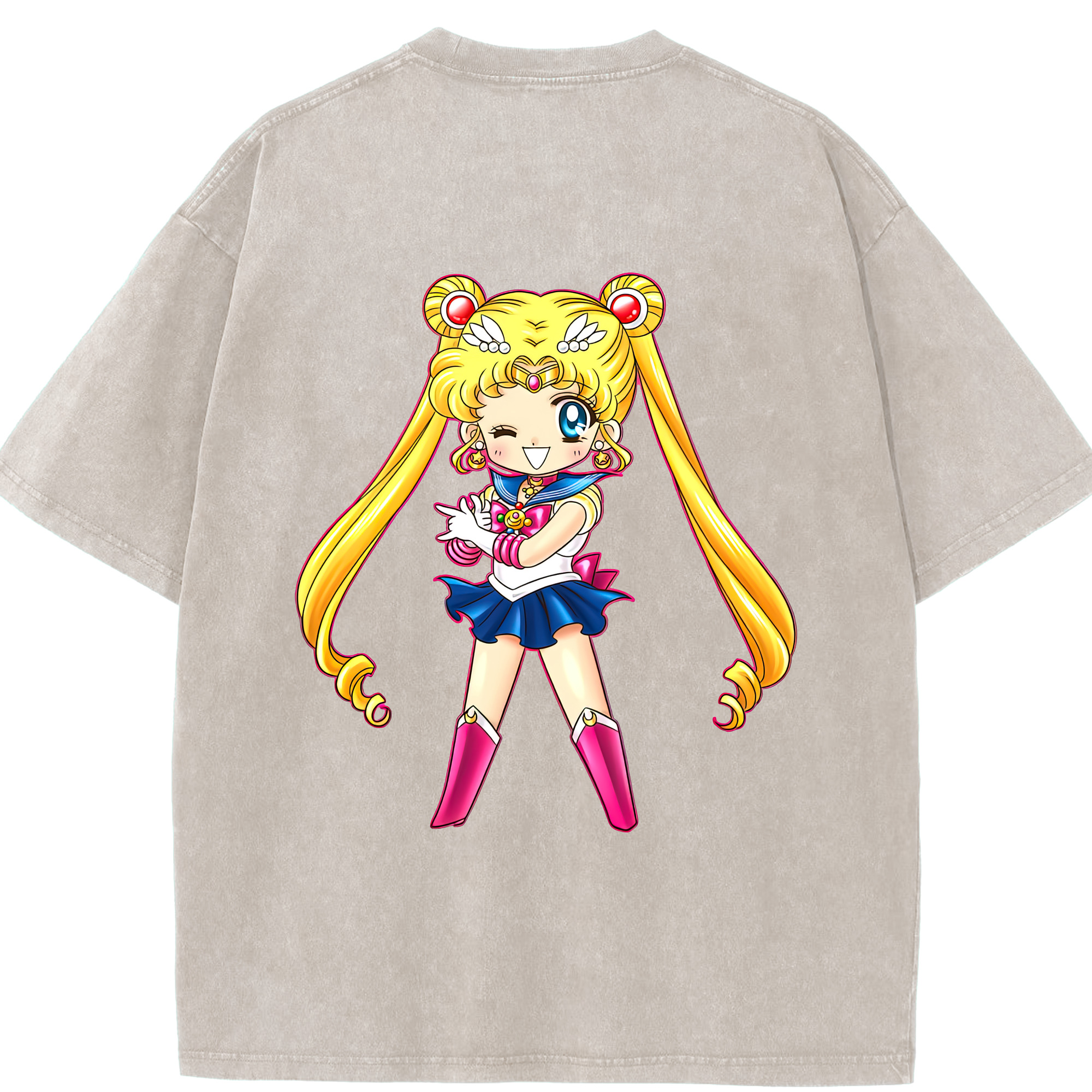 （画像用） 美少女戦士セーラームーン 月野 うさぎ つきの うさぎ Sailor Moon Tsukino Usagi 綿100% ヴィンテージ風 半袖Tシャツ（背面プリント）