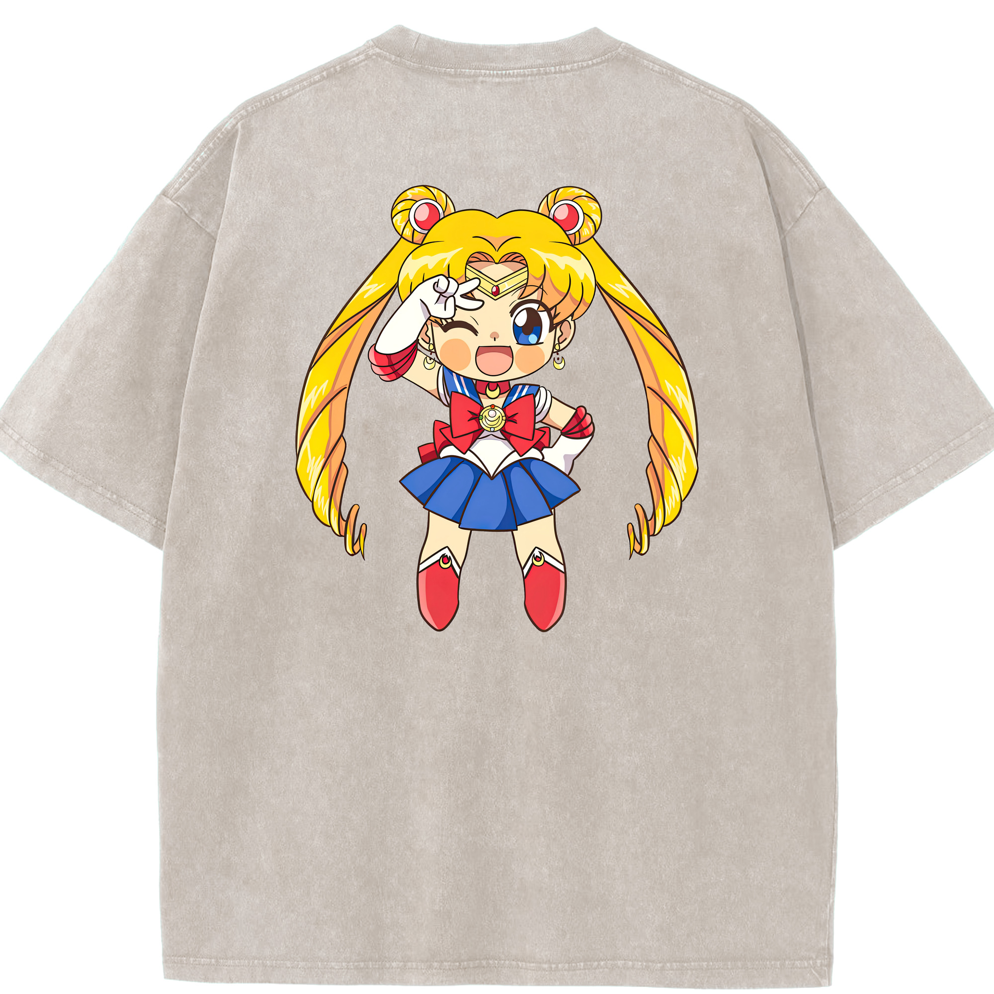 （画像用） 美少女戦士セーラームーン 月野 うさぎ つきの うさぎ Sailor Moon Tsukino Usagi 綿100% ヴィンテージ風 半袖Tシャツ（背面プリント）