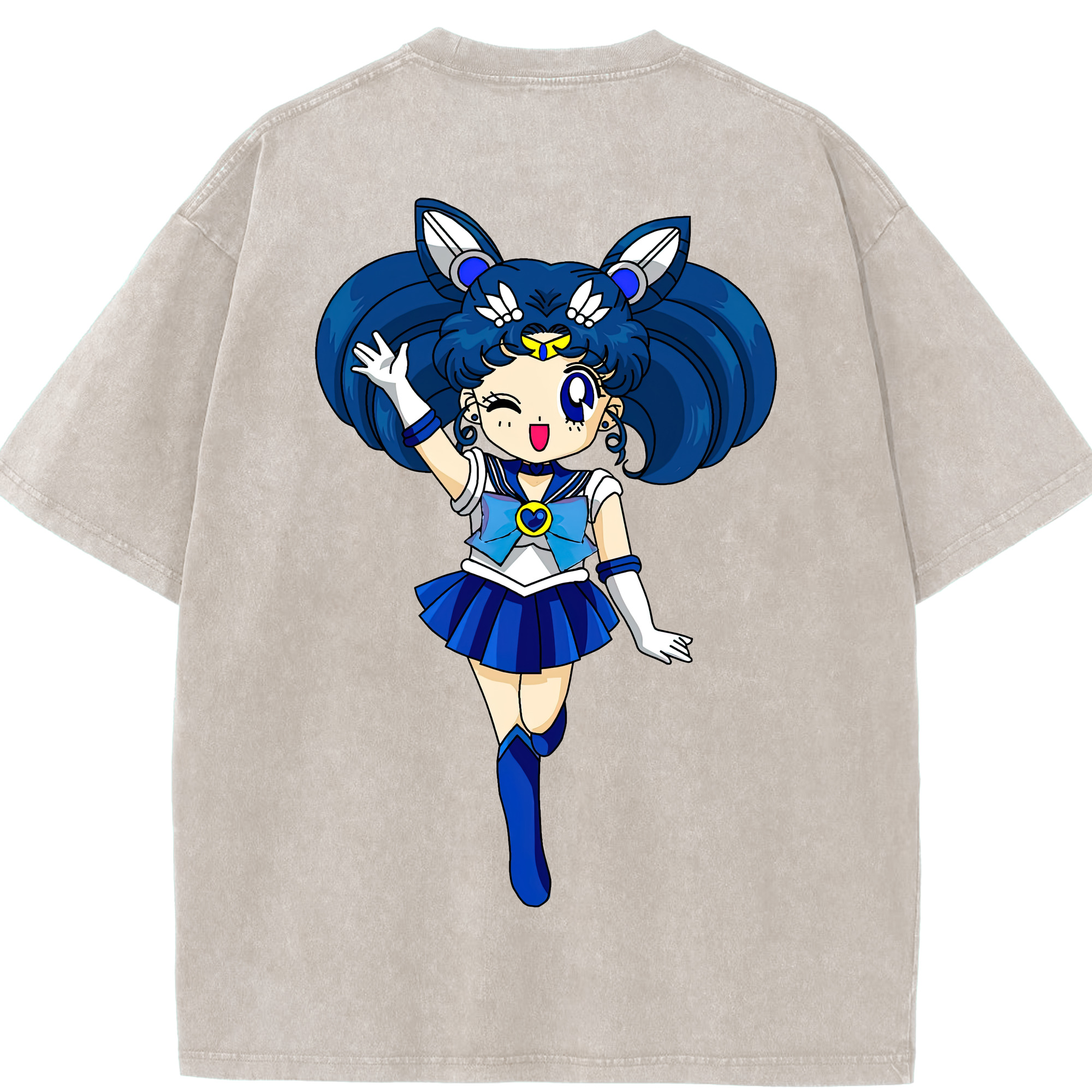 （画像用） 美少女戦士セーラームーン 水野 亜美 みずの あみ Sailor Moon Mizuno Ami 綿100% ヴィンテージ風 半袖Tシャツ（背面プリント）