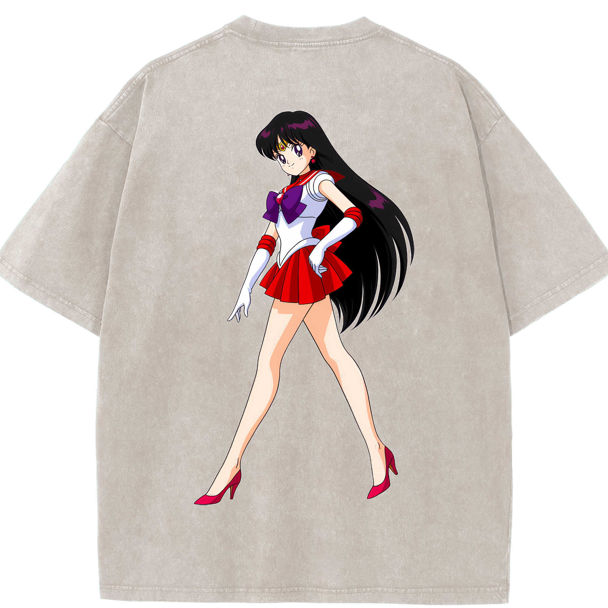 （画像用） 美少女戦士セーラームーン 火野レイ ひの レイ Sailor Moon Hino Rei （セーラーマーズ,Sailor Mars） 綿100% ヴィンテージ風 半袖Tシャツ（背面プリント）