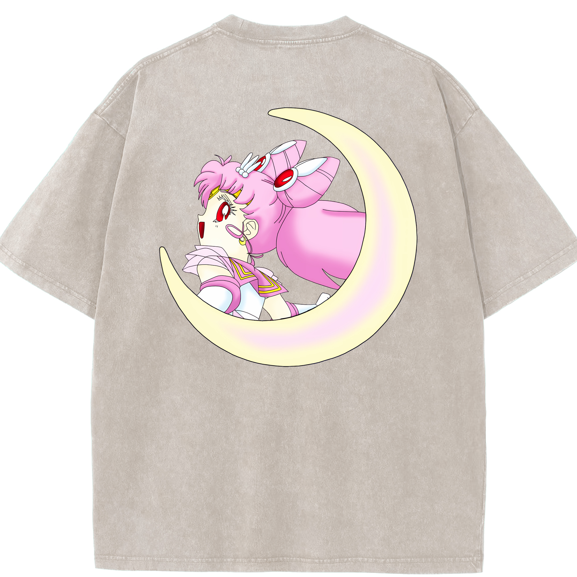 （画像用） 美少女戦士セーラームーン ちびうさ Sailor Moon Chibiusa Tsukino Usagi Small Lady Serenity 綿100% ヴィンテージ風 半袖Tシャツ（背面プリント）