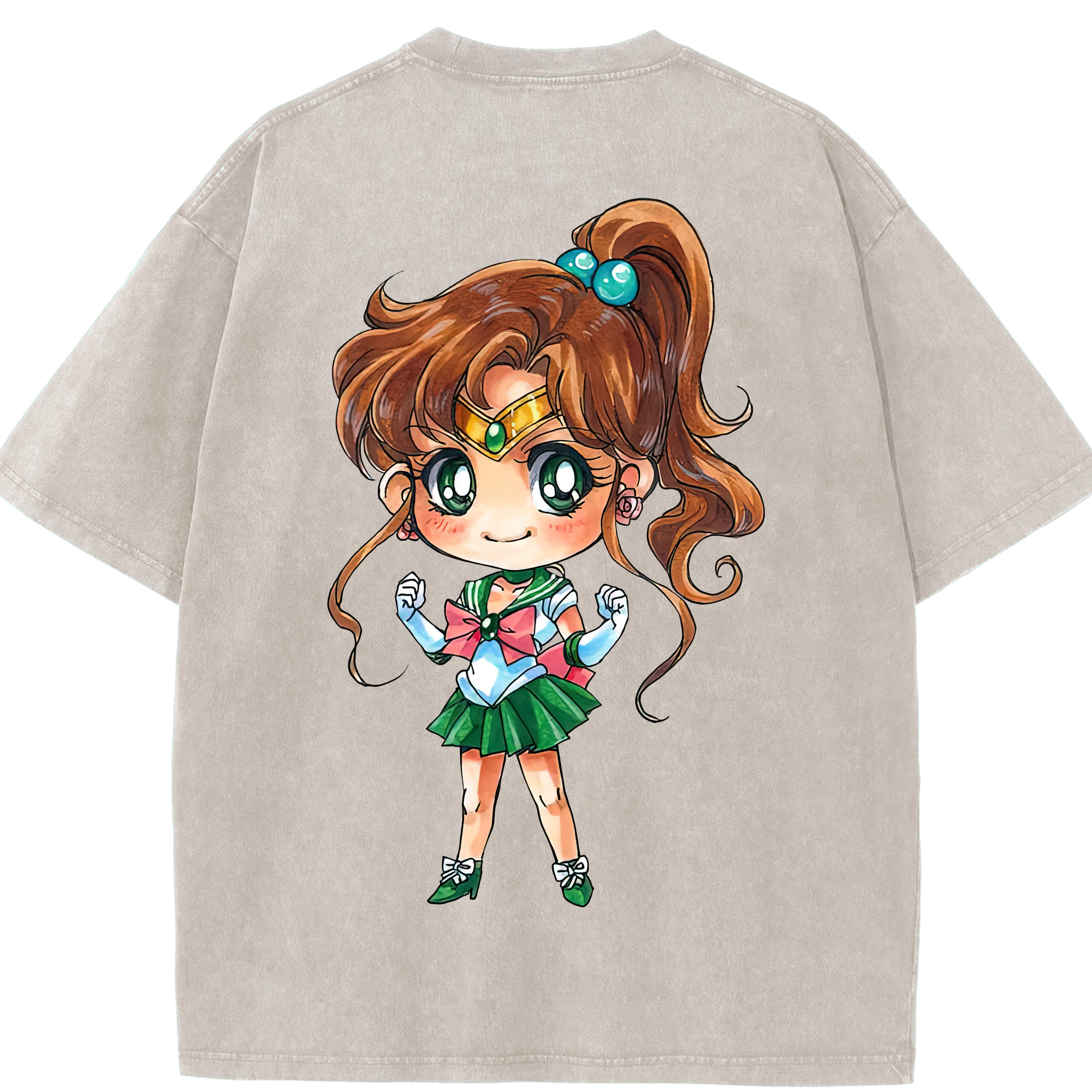（画像用） 美少女戦士セーラームーン 木野 まこと きの まこと Sailor Moon Kino Makoto （セーラージュピター；Sailor Jupiter） 綿100% ヴィンテージ風 半袖Tシャツ（背面プリント）