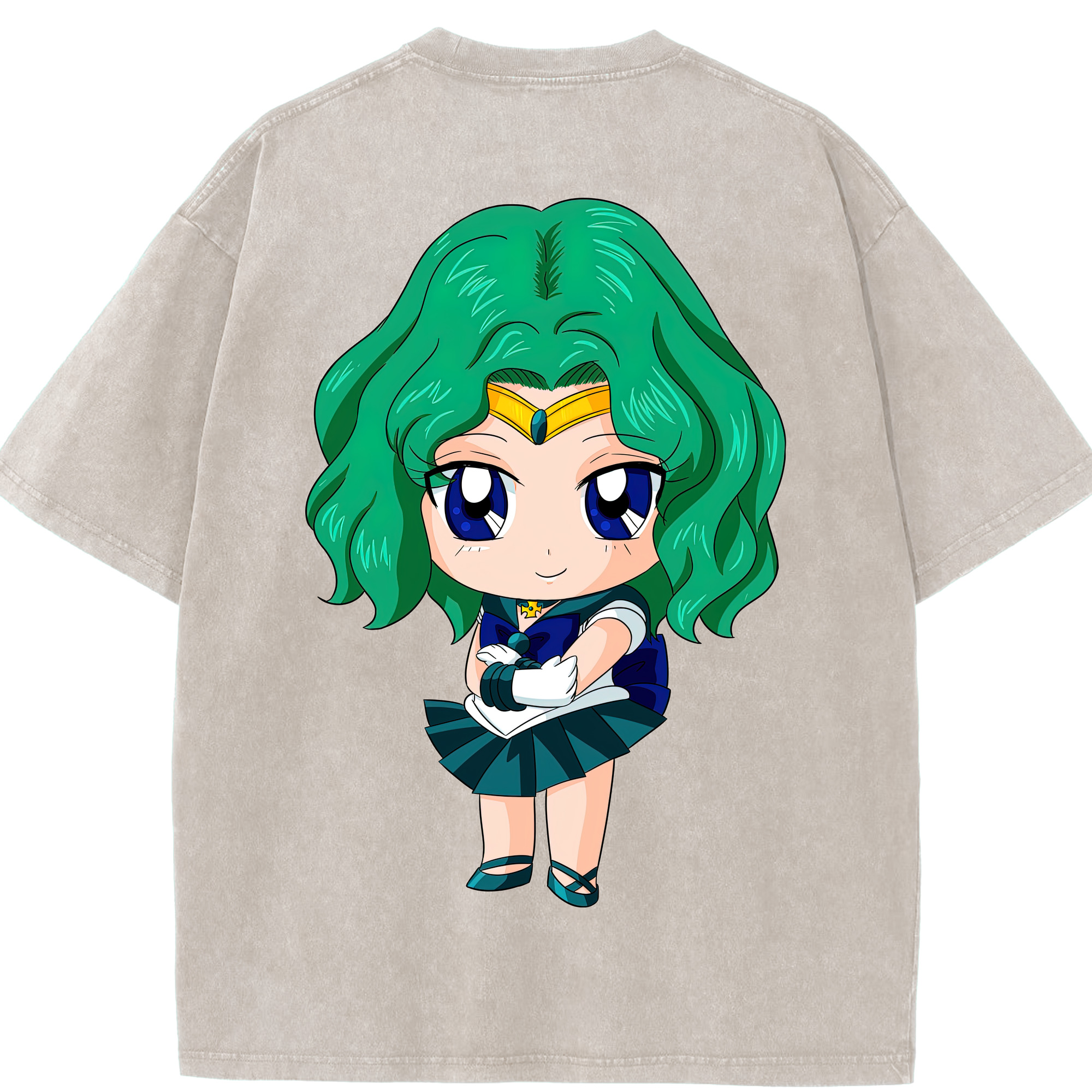 （画像用） 美少女戦士セーラームーン 海王 みちる（かいおう みちる） Sailor Moon Kaiou Michiru 綿100% ヴィンテージ風 半袖Tシャツ（背面プリント）