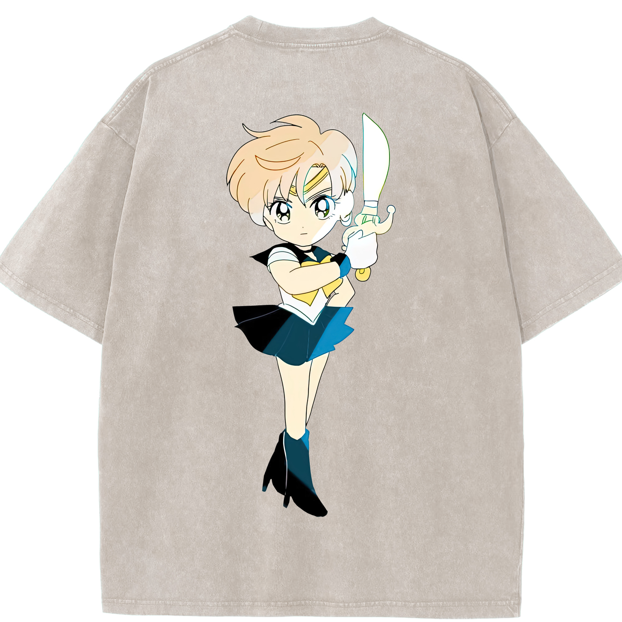 （画像用） 美少女戦士セーラームーン 天王はるか Sailor Moon Tenoh Haruka 綿100% ヴィンテージ風 半袖Tシャツ（背面プリント）