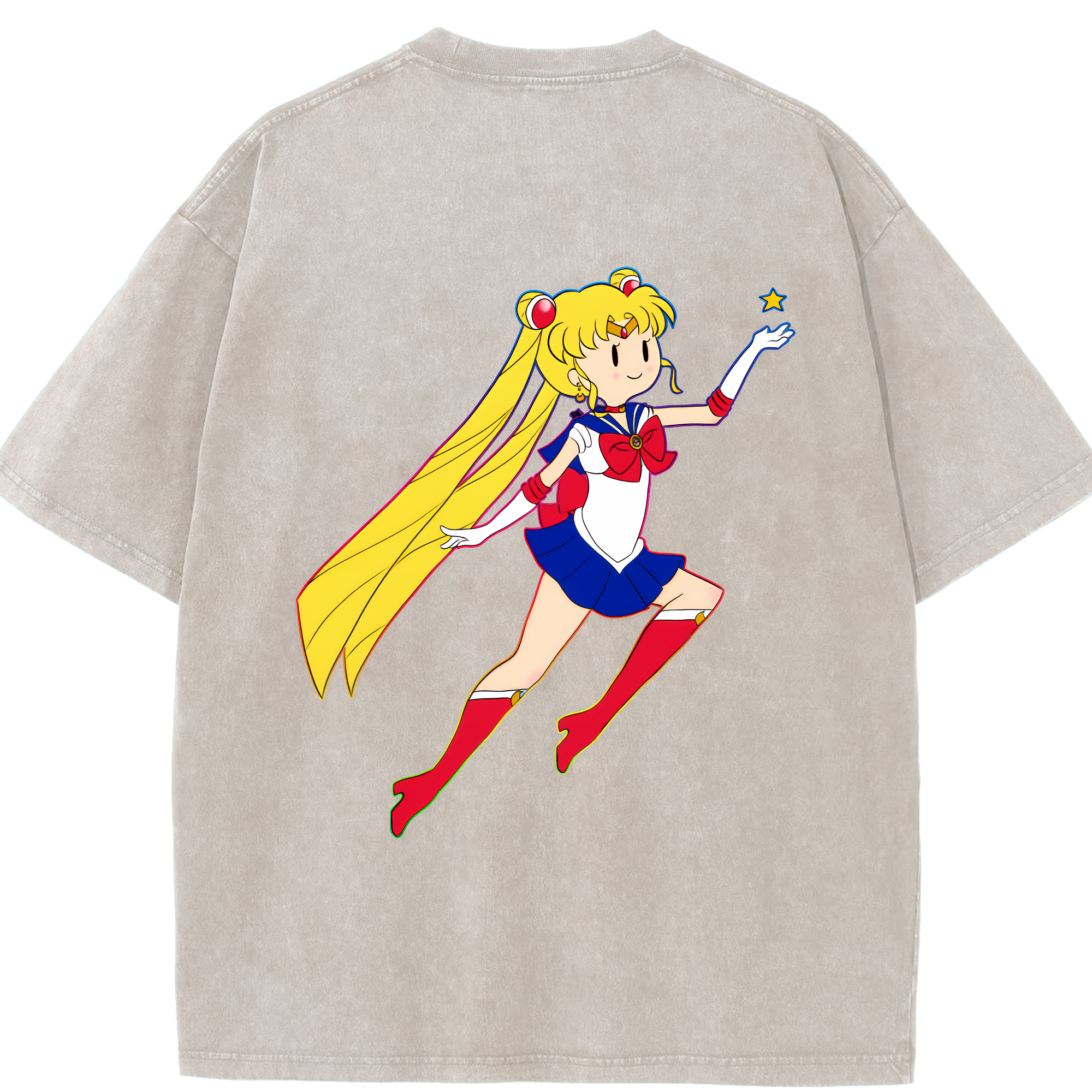 （画像用） 美少女戦士セーラームーン 月野 うさぎ つきの うさぎ Sailor Moon Tsukino Usagi 綿100% ヴィンテージ風 半袖Tシャツ（背面プリント）