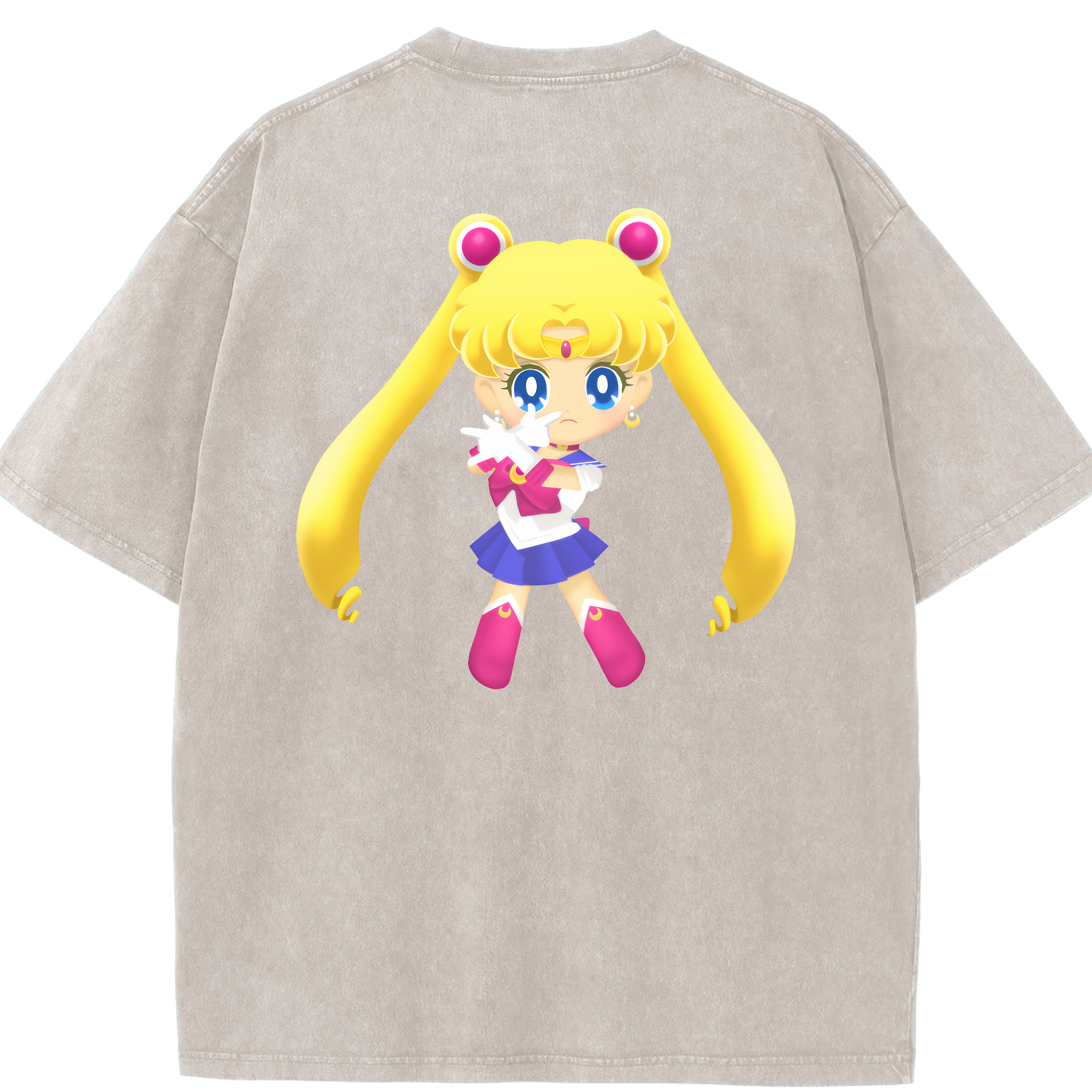 （画像用） 美少女戦士セーラームーン 月野 うさぎ つきの うさぎ Sailor Moon Tsukino Usagi 綿100% ヴィンテージ風 半袖Tシャツ（背面プリント）