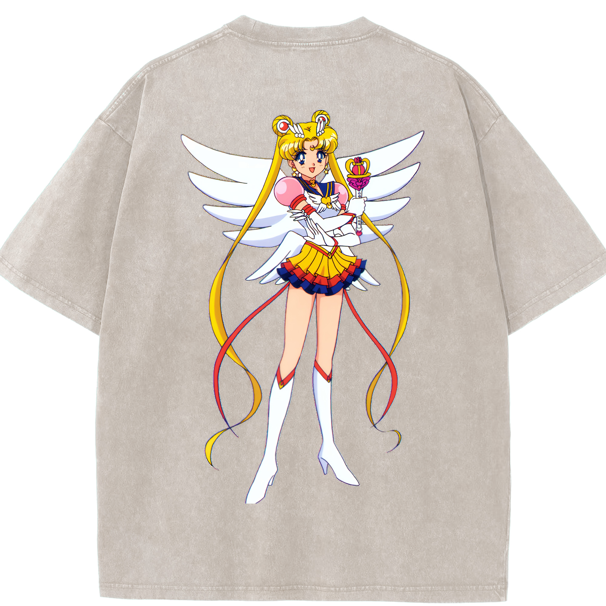 （画像用） 美少女戦士セーラームーン 月野 うさぎ つきの うさぎ Sailor Moon Tsukino Usagi 綿100% ヴィンテージ風 半袖Tシャツ（背面プリント）