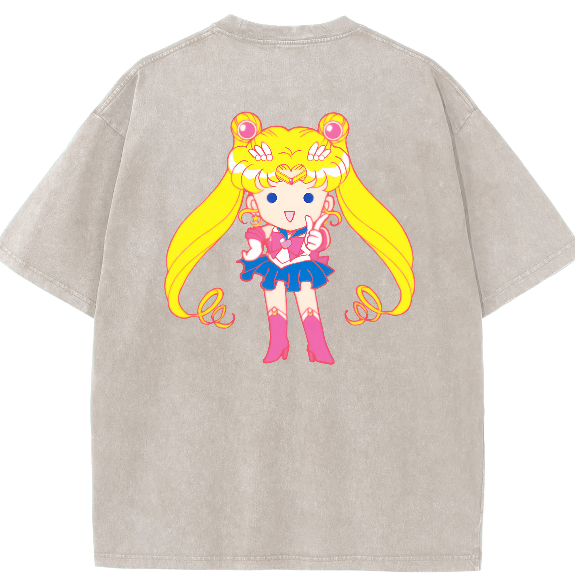 （画像用） 美少女戦士セーラームーン 月野 うさぎ つきの うさぎ Sailor Moon Tsukino Usagi 綿100% ヴィンテージ風 半袖Tシャツ（背面プリント）