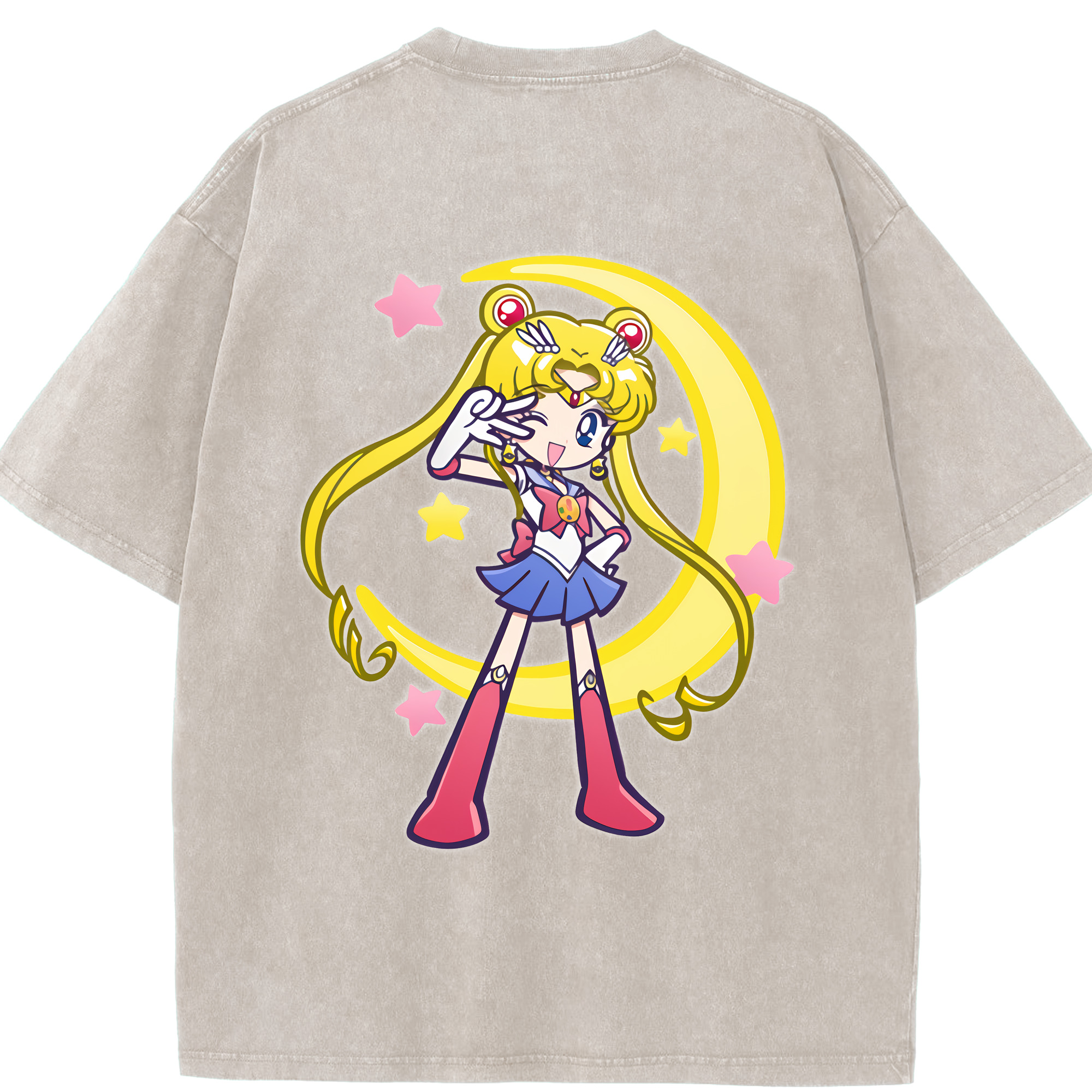 （画像用） 美少女戦士セーラームーン 月野 うさぎ つきの うさぎ Sailor Moon Tsukino Usagi 綿100% ヴィンテージ風 半袖Tシャツ（背面プリント）