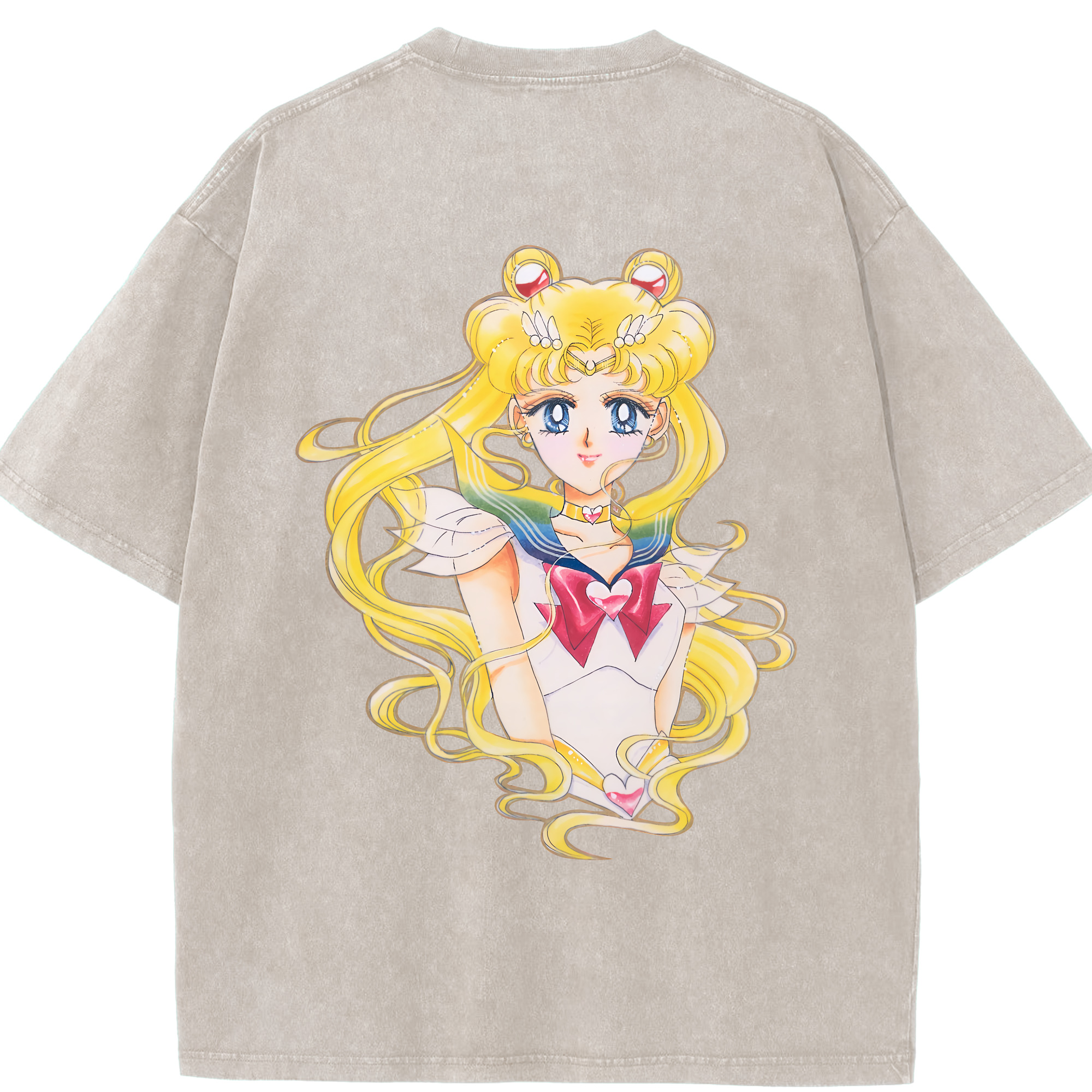 （画像用） 美少女戦士セーラームーン 月野 うさぎ つきの うさぎ Sailor Moon Tsukino Usagi 綿100% ヴィンテージ風 半袖Tシャツ（背面プリント）