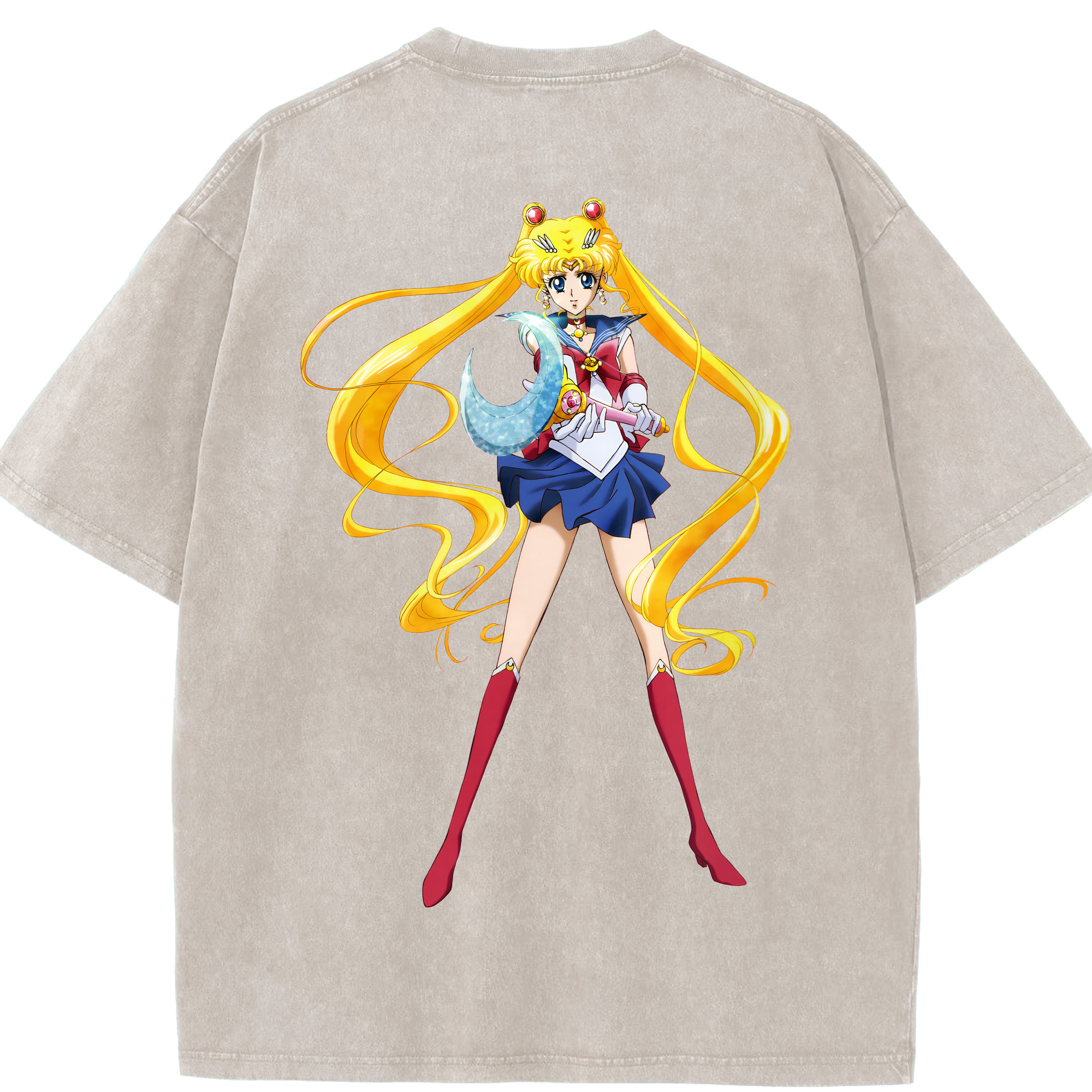 （画像用） 美少女戦士セーラームーン 月野 うさぎ つきの うさぎ Sailor Moon Tsukino Usagi 綿100% ヴィンテージ風 半袖Tシャツ（背面プリント）