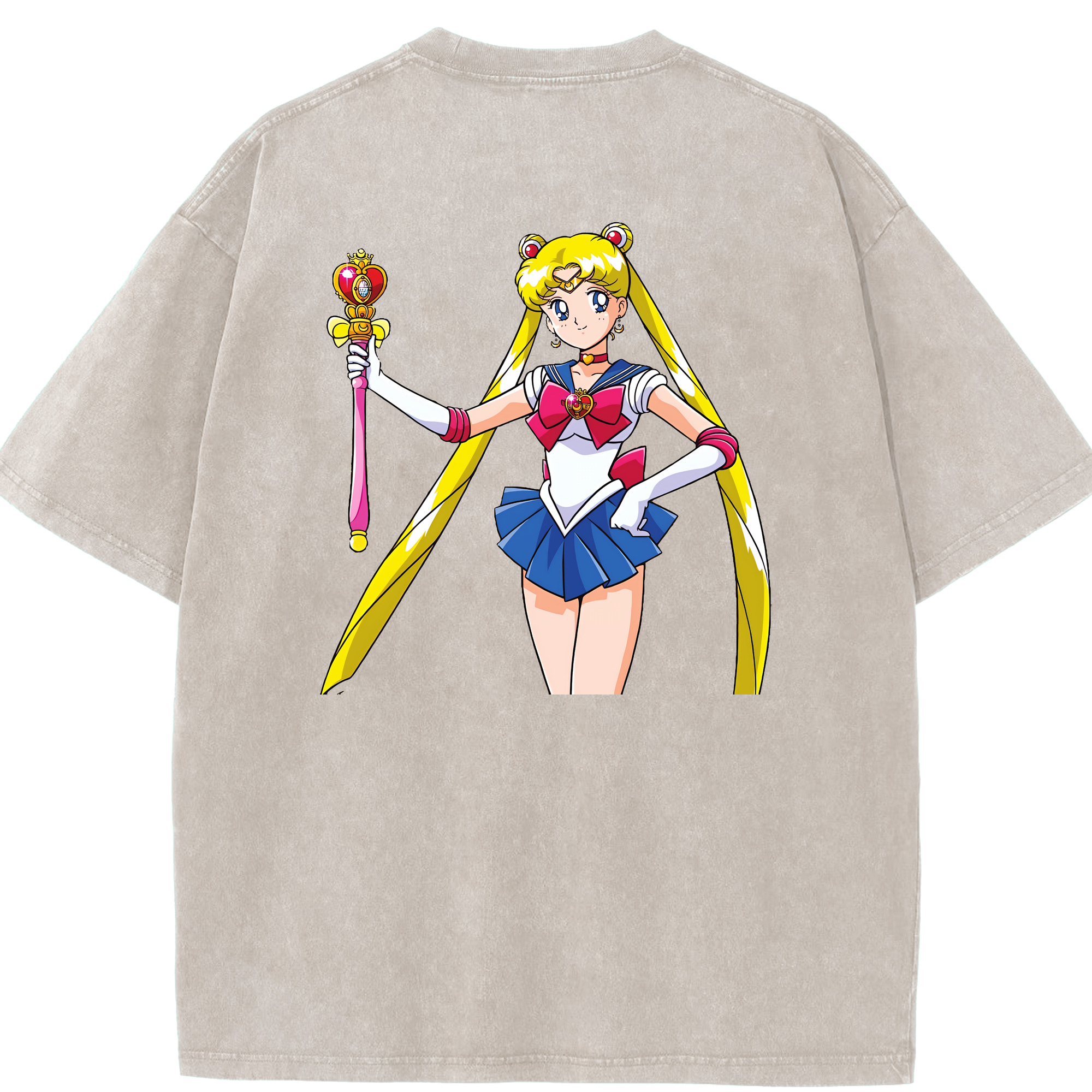 （画像用） 美少女戦士セーラームーン 月野 うさぎ つきの うさぎ Sailor Moon Tsukino Usagi 綿100% ヴィンテージ風 半袖Tシャツ（背面プリント）