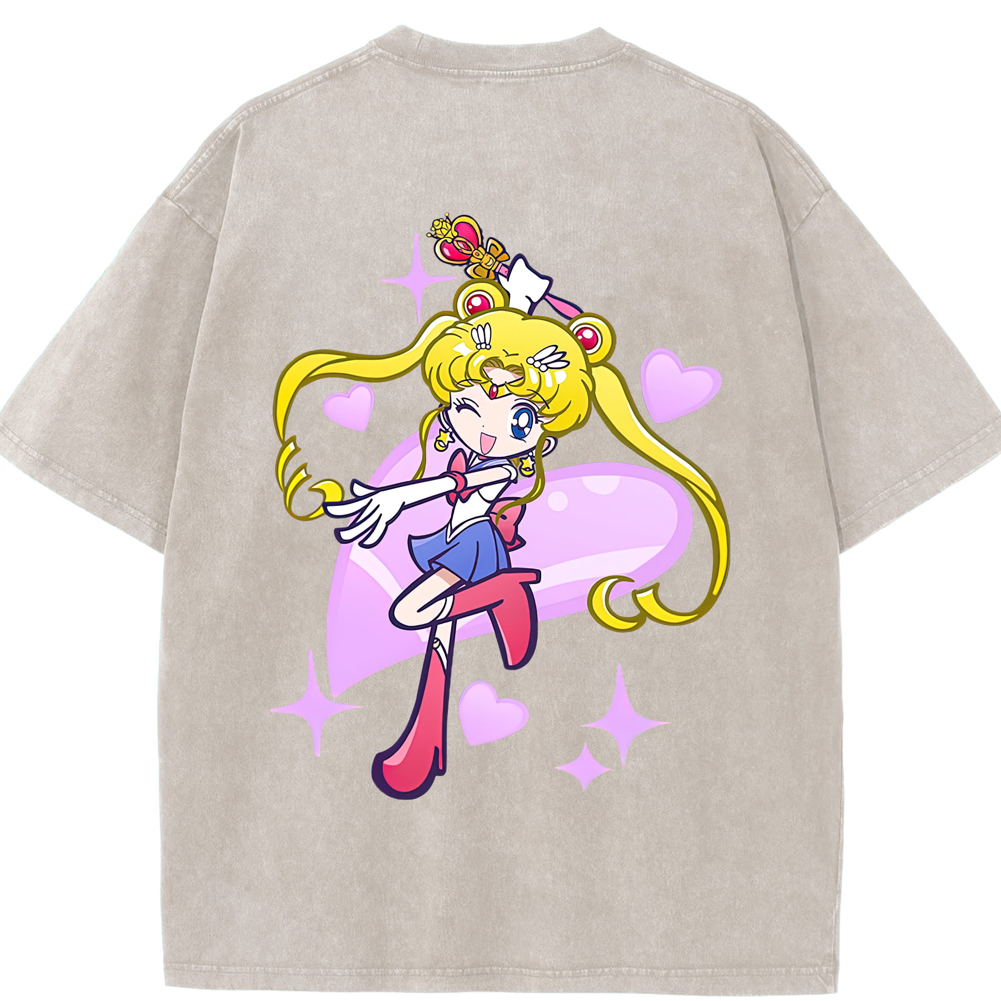 （画像用） 美少女戦士セーラームーン 月野 うさぎ つきの うさぎ Sailor Moon Tsukino Usagi 綿100% ヴィンテージ風 半袖Tシャツ（背面プリント）