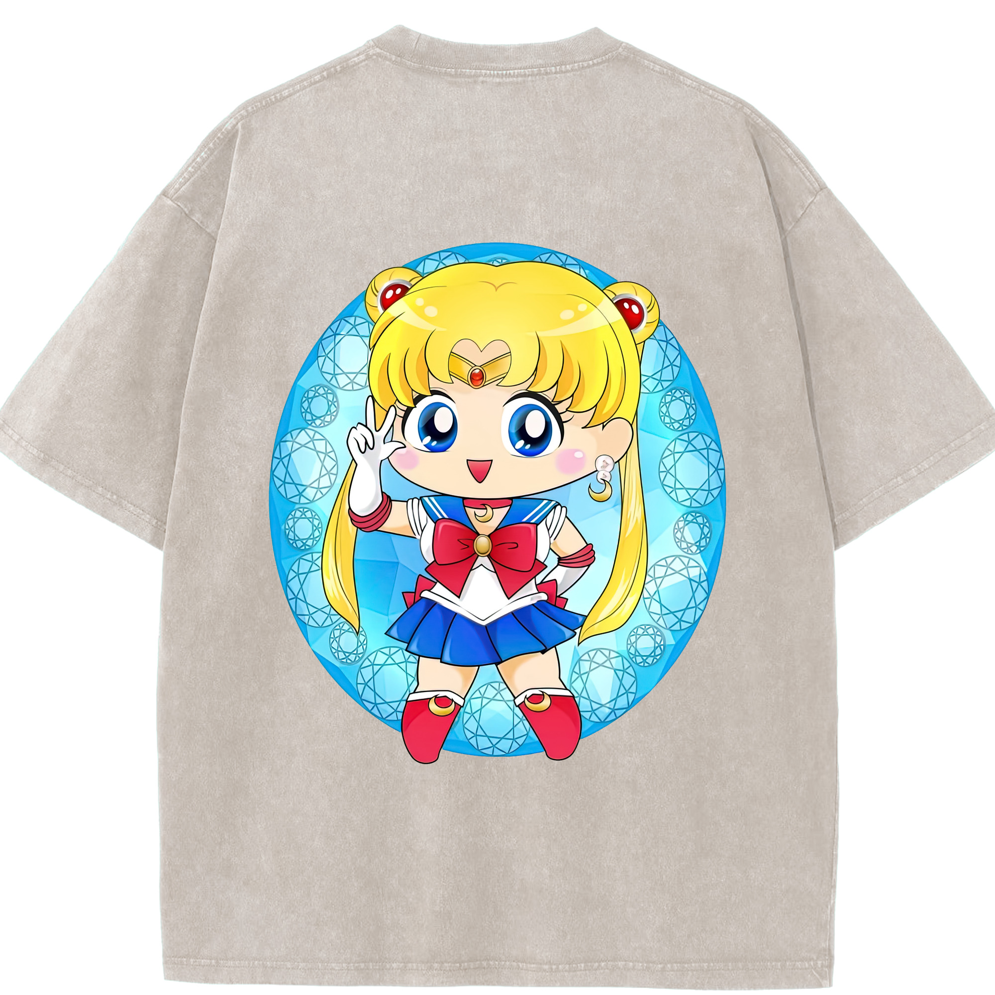 （画像用） 美少女戦士セーラームーン 月野 うさぎ つきの うさぎ Sailor Moon Tsukino Usagi 綿100% ヴィンテージ風 半袖Tシャツ（背面プリント）