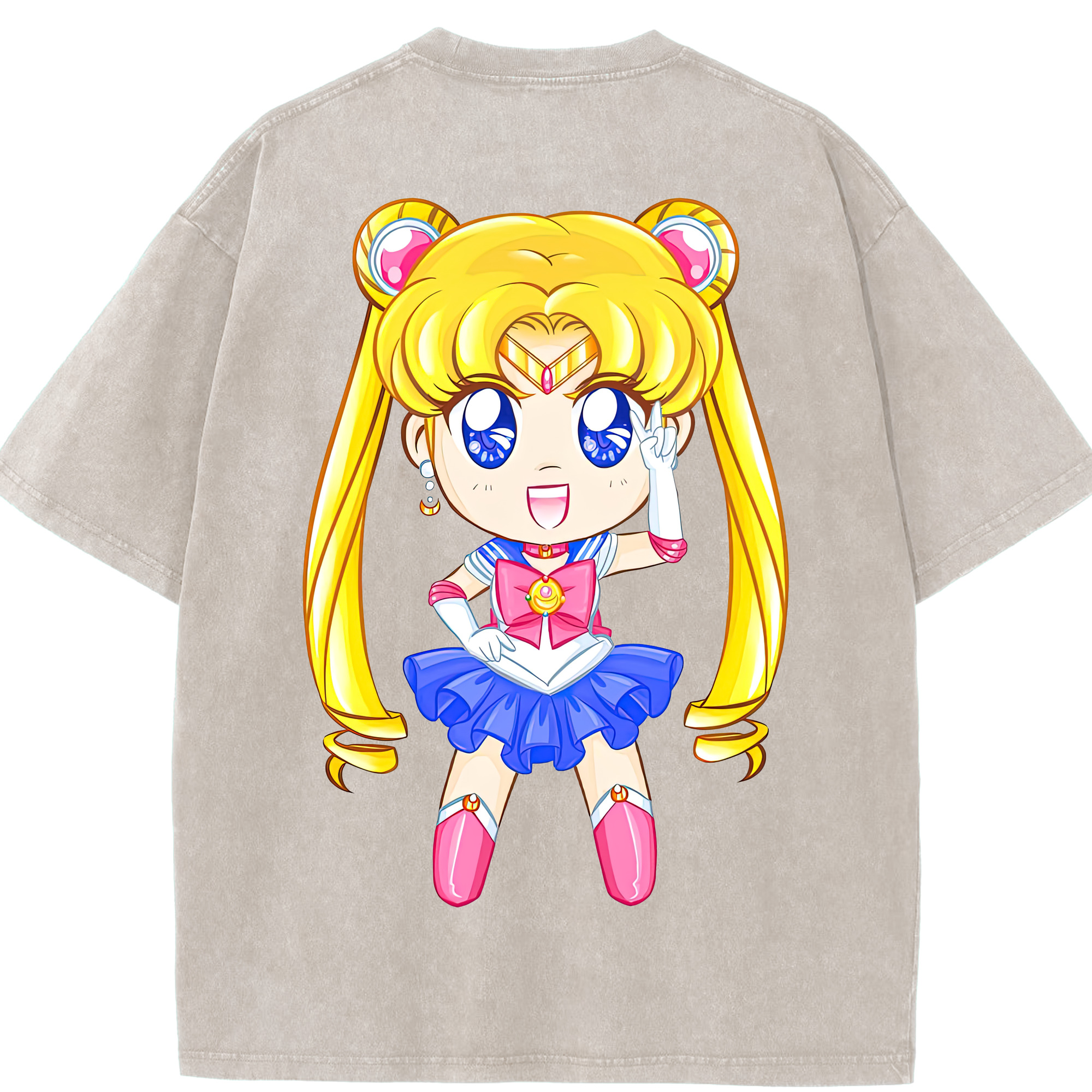 （画像用） 美少女戦士セーラームーン 月野 うさぎ つきの うさぎ Sailor Moon Tsukino Usagi 綿100% ヴィンテージ風 半袖Tシャツ（背面プリント）