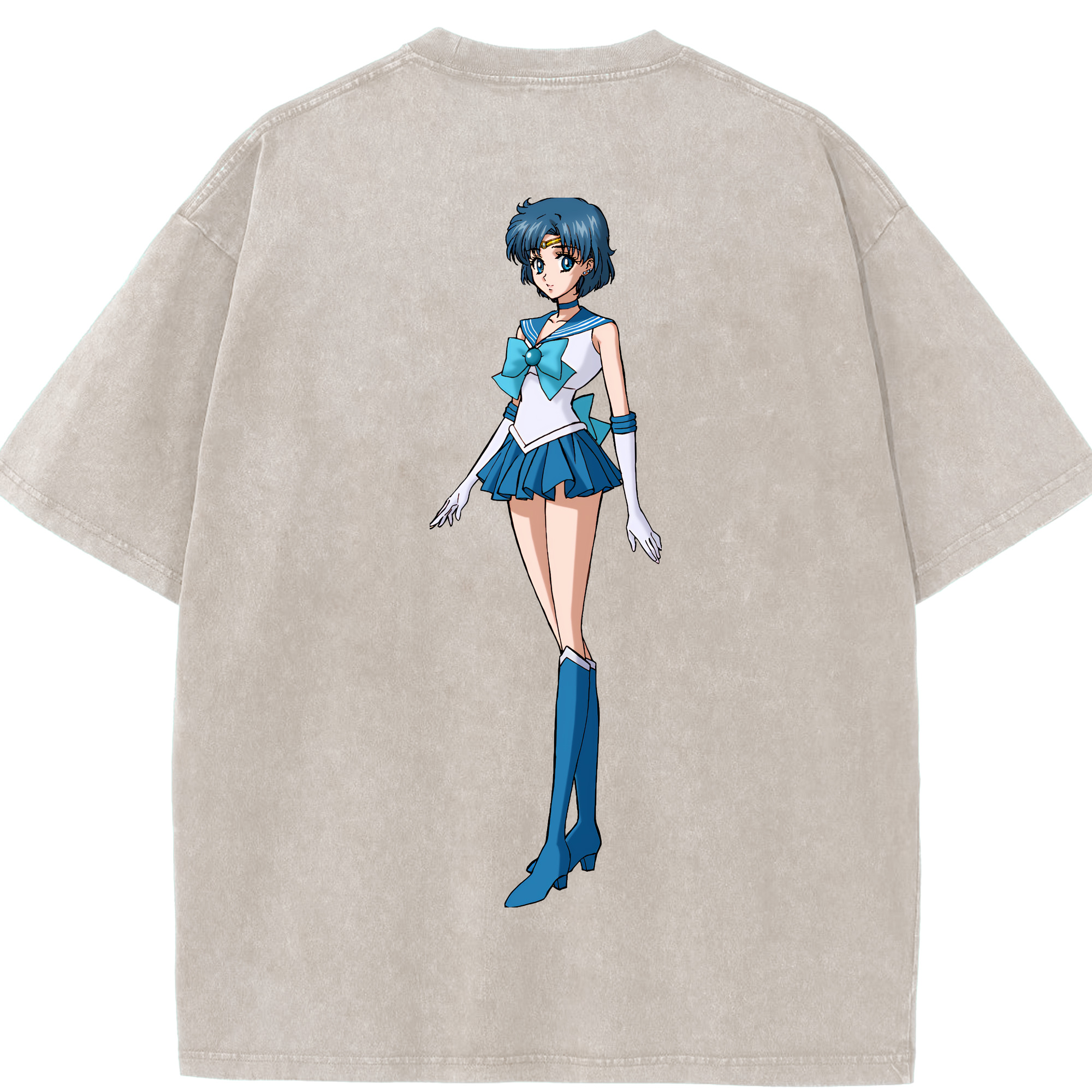 （画像用） 美少女戦士セーラームーン 水野 亜美 みずの あみ Sailor Moon Mizuno Ami 綿100% ヴィンテージ風 半袖Tシャツ（背面プリント）