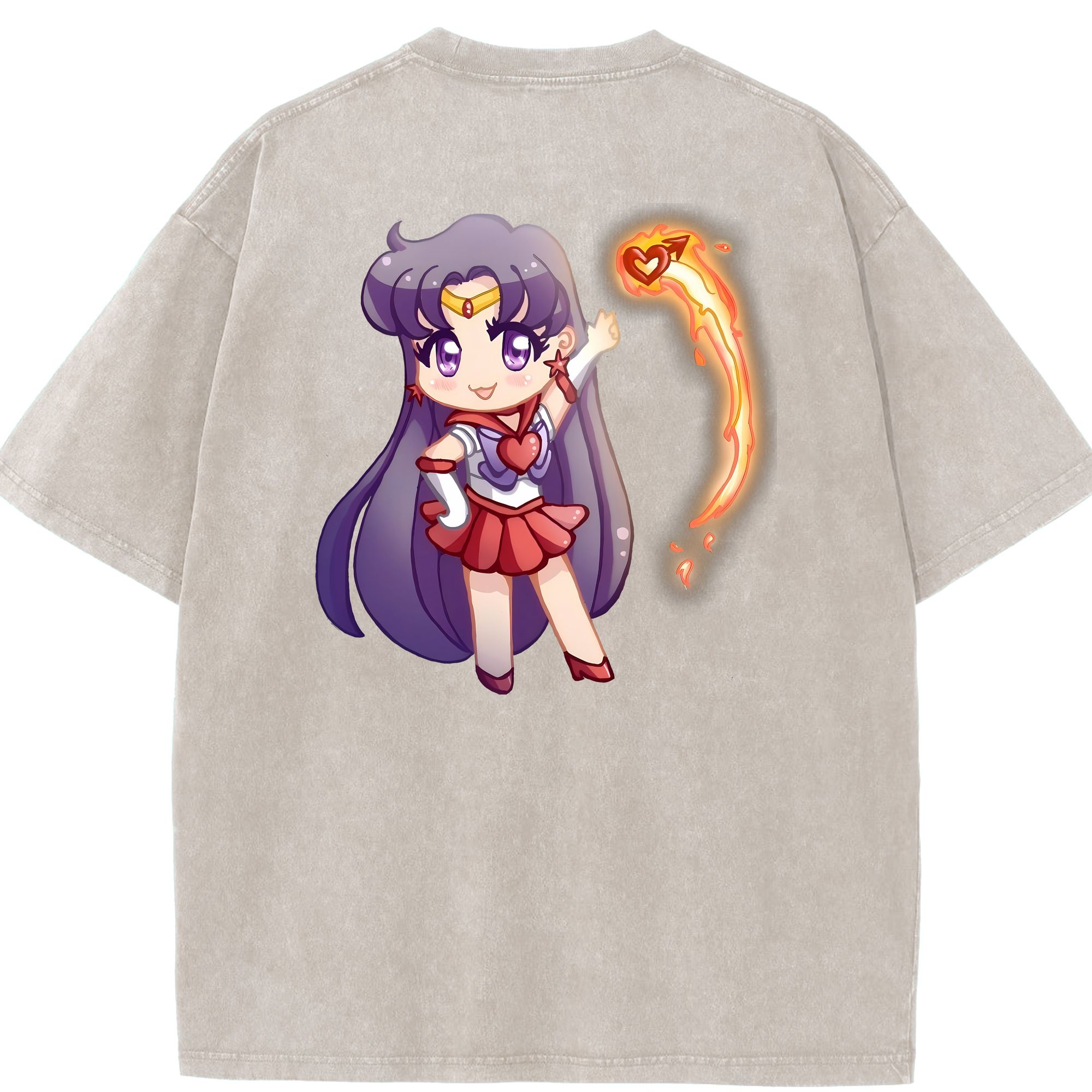 （画像用） 美少女戦士セーラームーン 火野レイ ひの レイ Sailor Moon Hino Rei （セーラーマーズ,Sailor Mars） 綿100% ヴィンテージ風 半袖Tシャツ（背面プリント）
