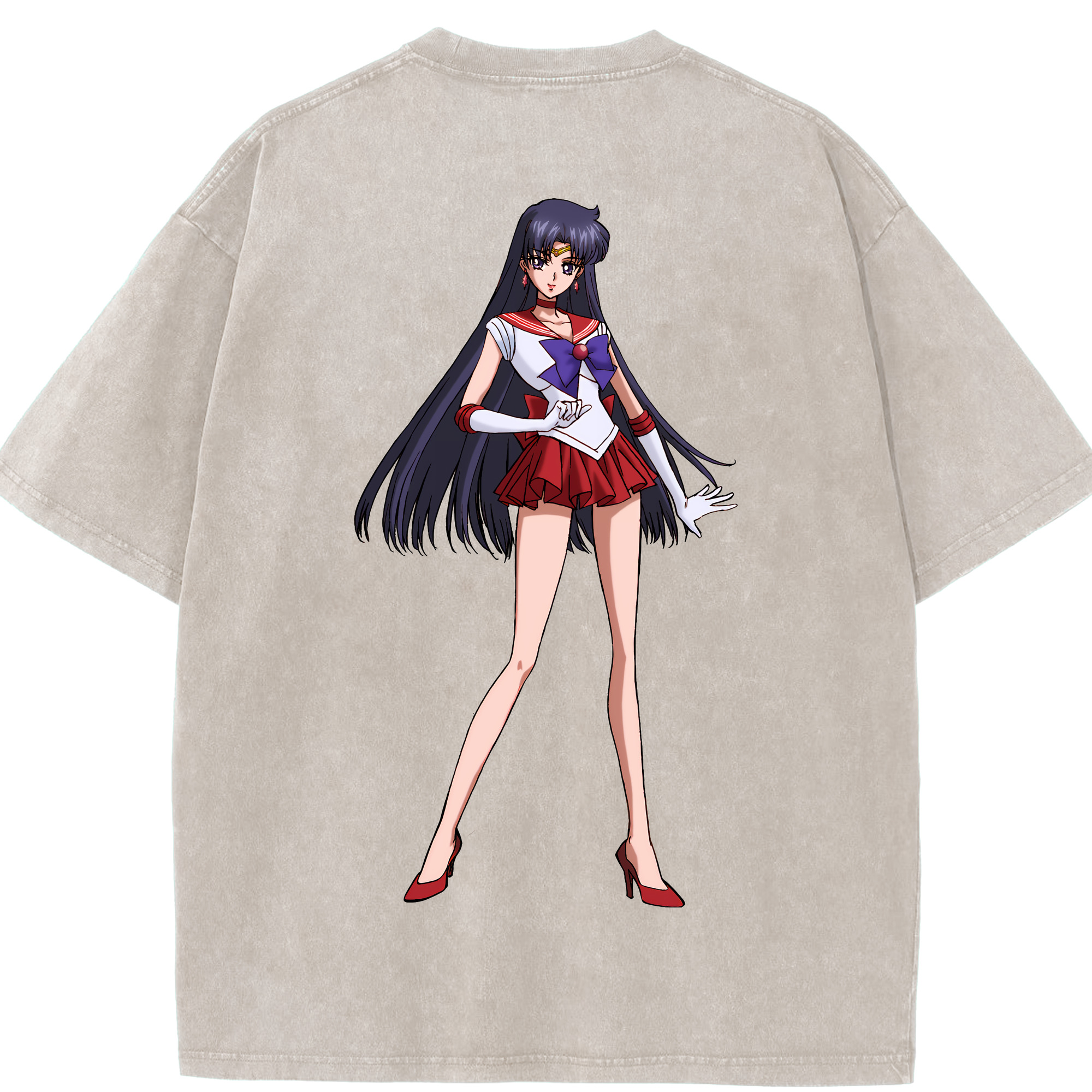（画像用） 美少女戦士セーラームーン 火野レイ ひの レイ Sailor Moon Hino Rei （セーラーマーズ,Sailor Mars） 綿100% ヴィンテージ風 半袖Tシャツ（背面プリント）