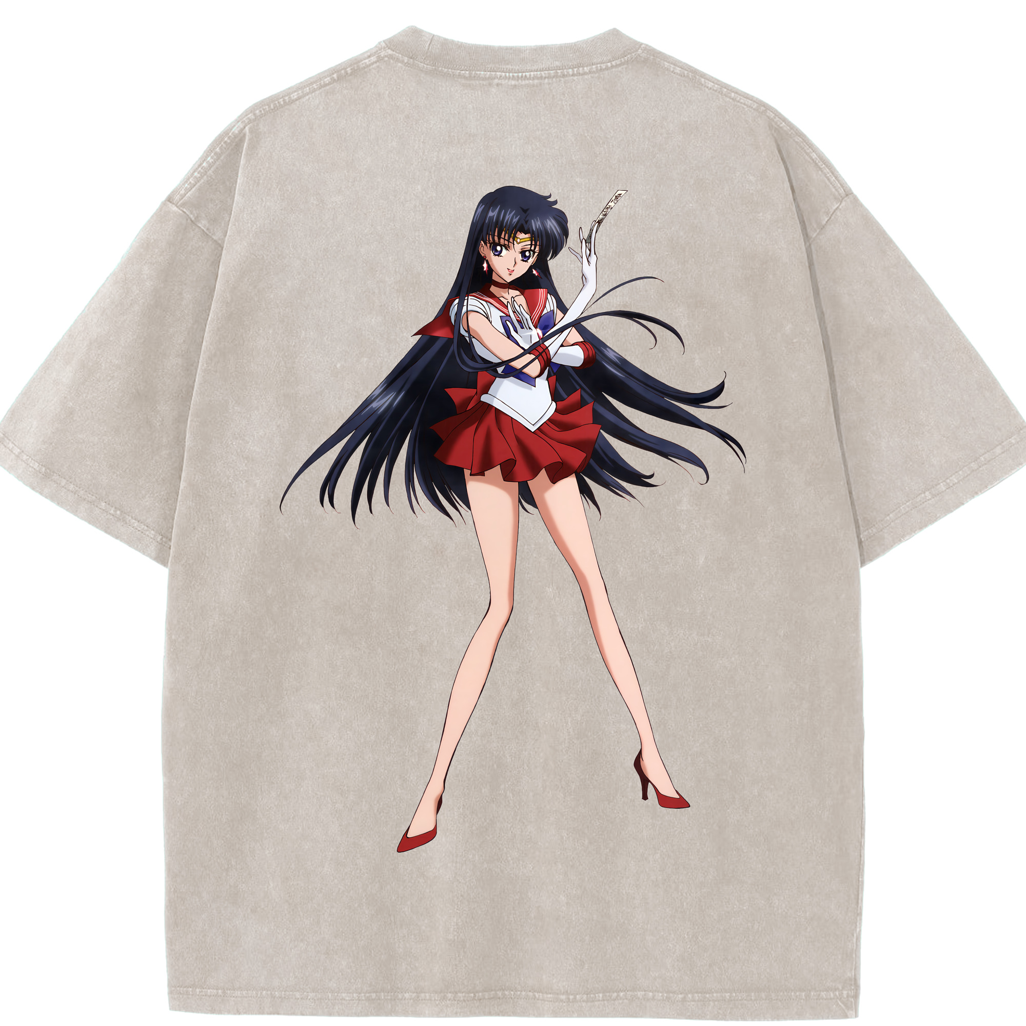 （画像用） 美少女戦士セーラームーン 火野レイ ひの レイ Sailor Moon Hino Rei （セーラーマーズ,Sailor Mars） 綿100% ヴィンテージ風 半袖Tシャツ（背面プリント）
