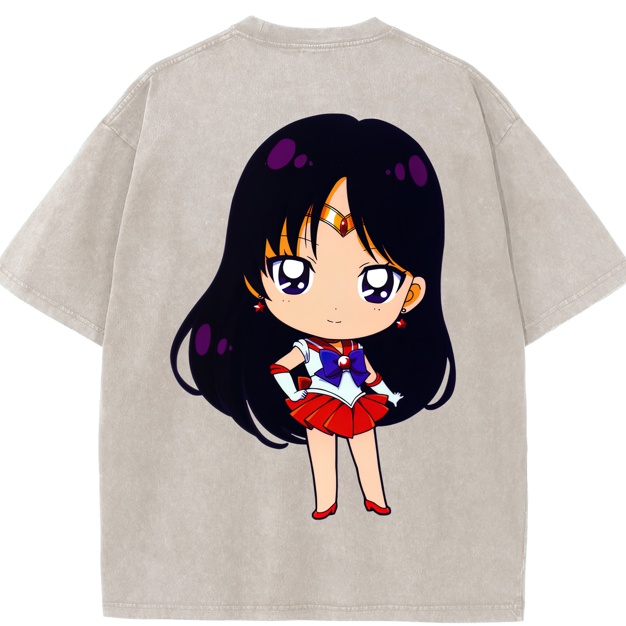 （画像用） 美少女戦士セーラームーン 火野レイ ひの レイ Sailor Moon Hino Rei （セーラーマーズ,Sailor Mars） 綿100% ヴィンテージ風 半袖Tシャツ（背面プリント）