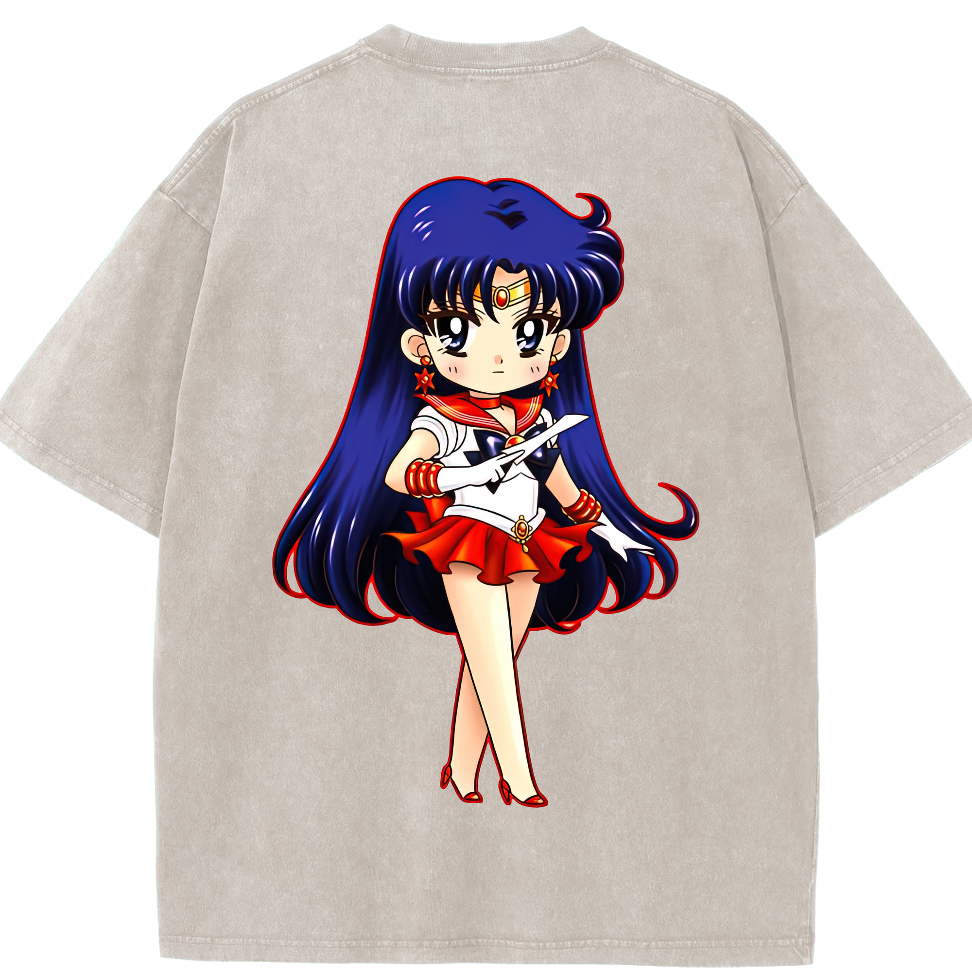 （画像用） 美少女戦士セーラームーン 火野レイ ひの レイ Sailor Moon Hino Rei （セーラーマーズ,Sailor Mars） 綿100% ヴィンテージ風 半袖Tシャツ（背面プリント）