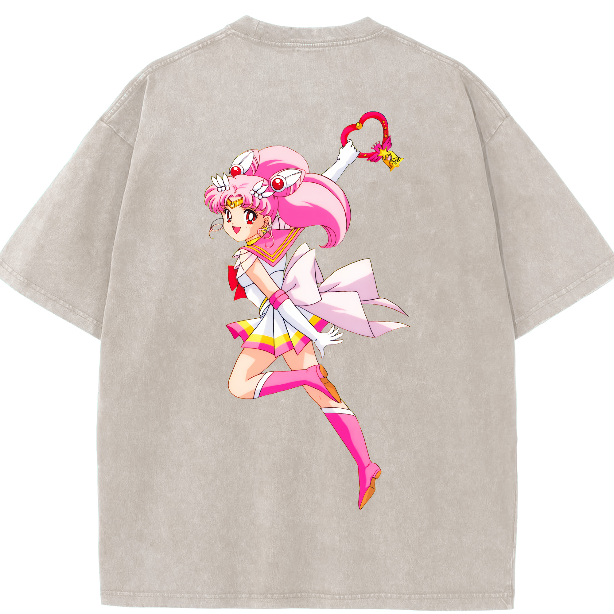 （画像用） 美少女戦士セーラームーン ちびうさ Sailor Moon Chibiusa Tsukino Usagi Small Lady Serenity 綿100% ヴィンテージ風 半袖Tシャツ（背面プリント）