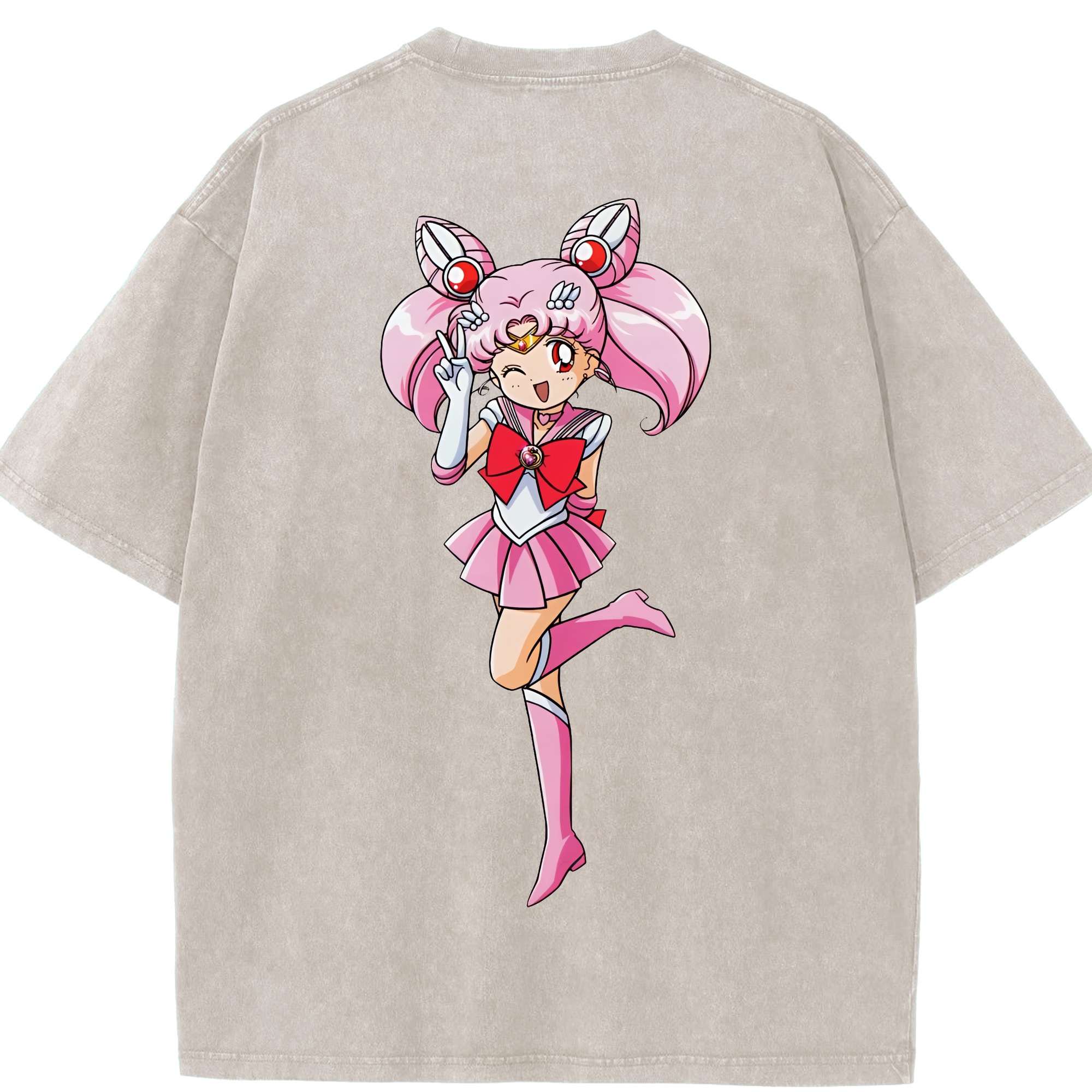（画像用） 美少女戦士セーラームーン ちびうさ Sailor Moon Chibiusa Tsukino Usagi Small Lady Serenity 綿100% ヴィンテージ風 半袖Tシャツ（背面プリント）