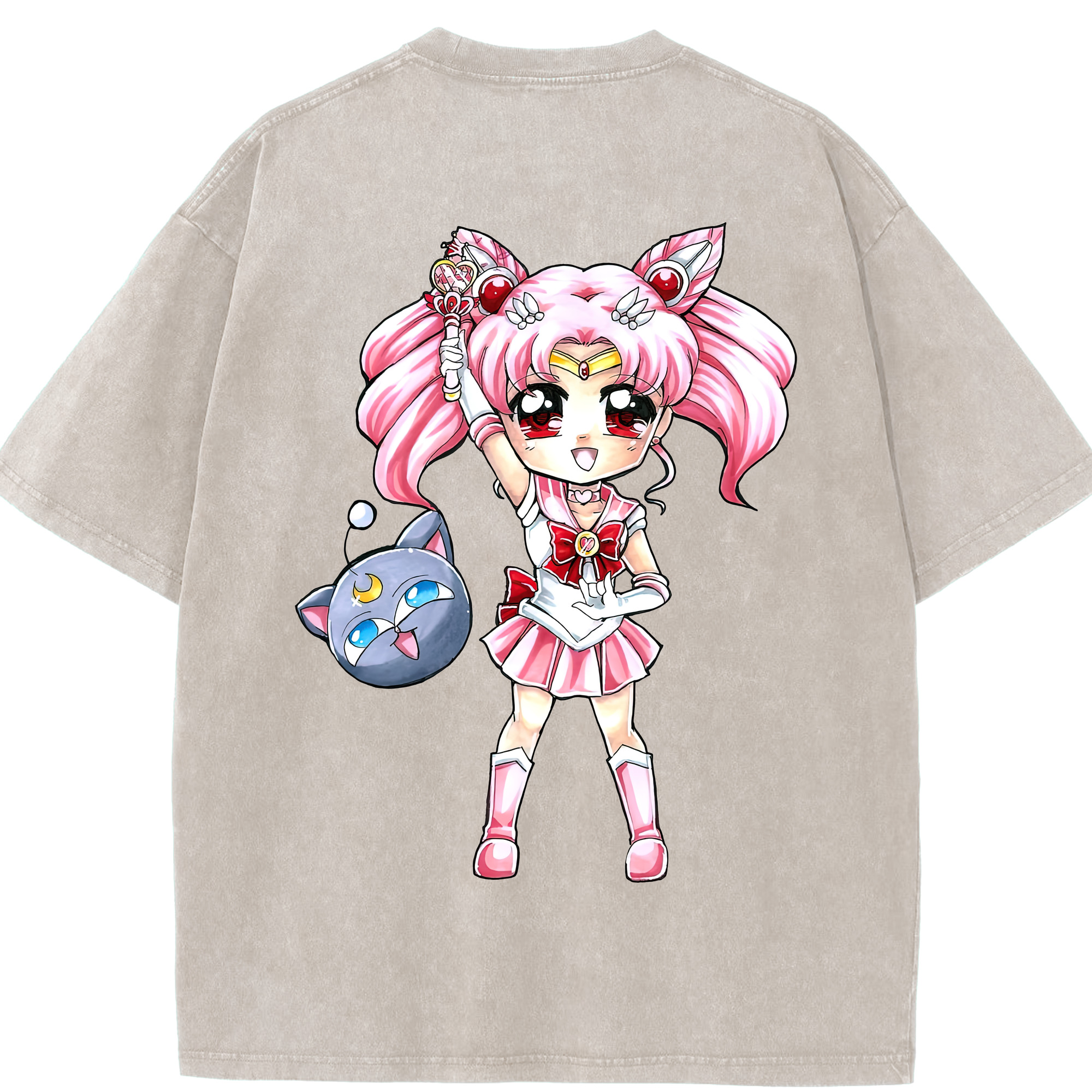 （画像用） 美少女戦士セーラームーン ちびうさ Sailor Moon Chibiusa Tsukino Usagi Small Lady Serenity 綿100% ヴィンテージ風 半袖Tシャツ（背面プリント）