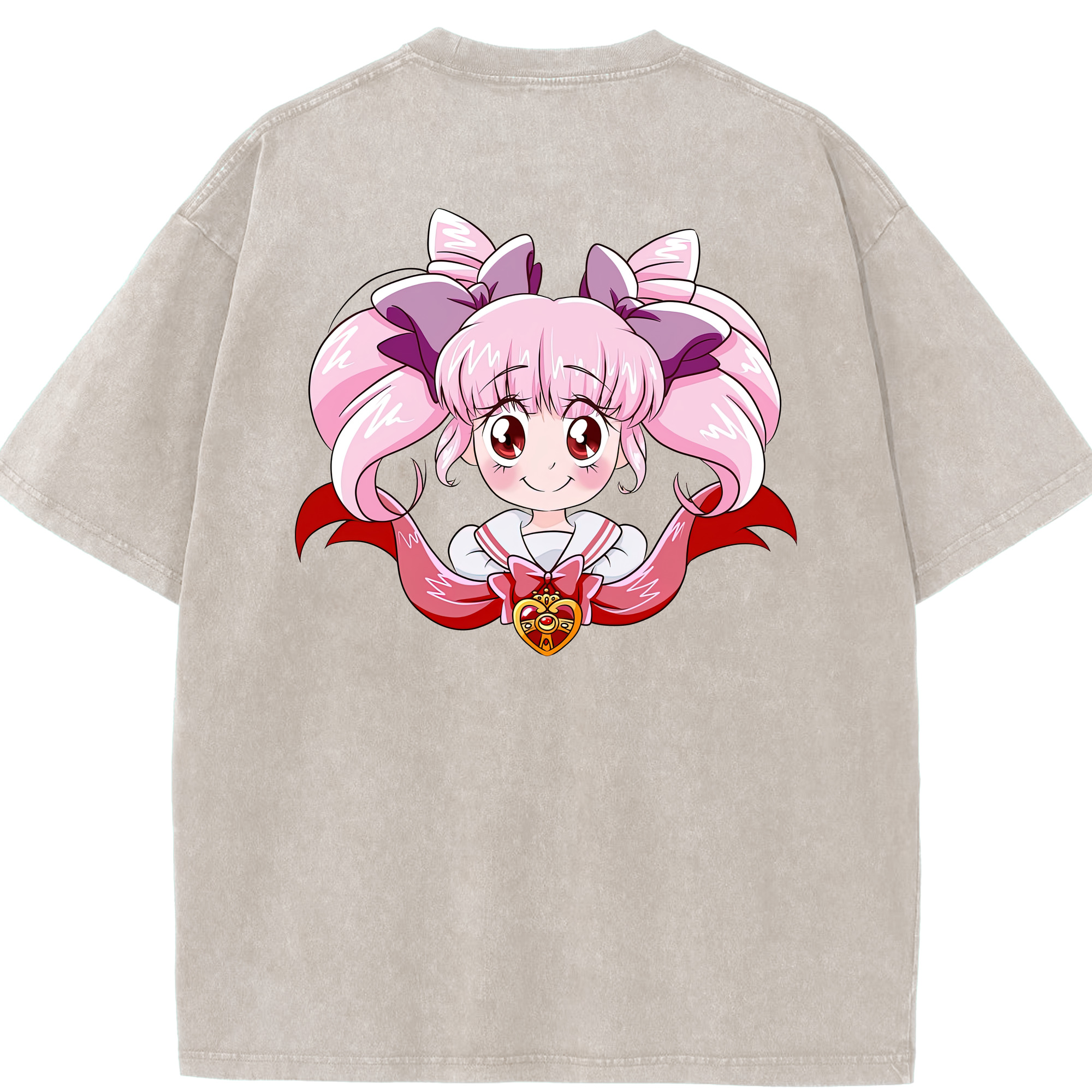 （画像用） 美少女戦士セーラームーン ちびうさ Sailor Moon Chibiusa Tsukino Usagi Small Lady Serenity 綿100% ヴィンテージ風 半袖Tシャツ（背面プリント）