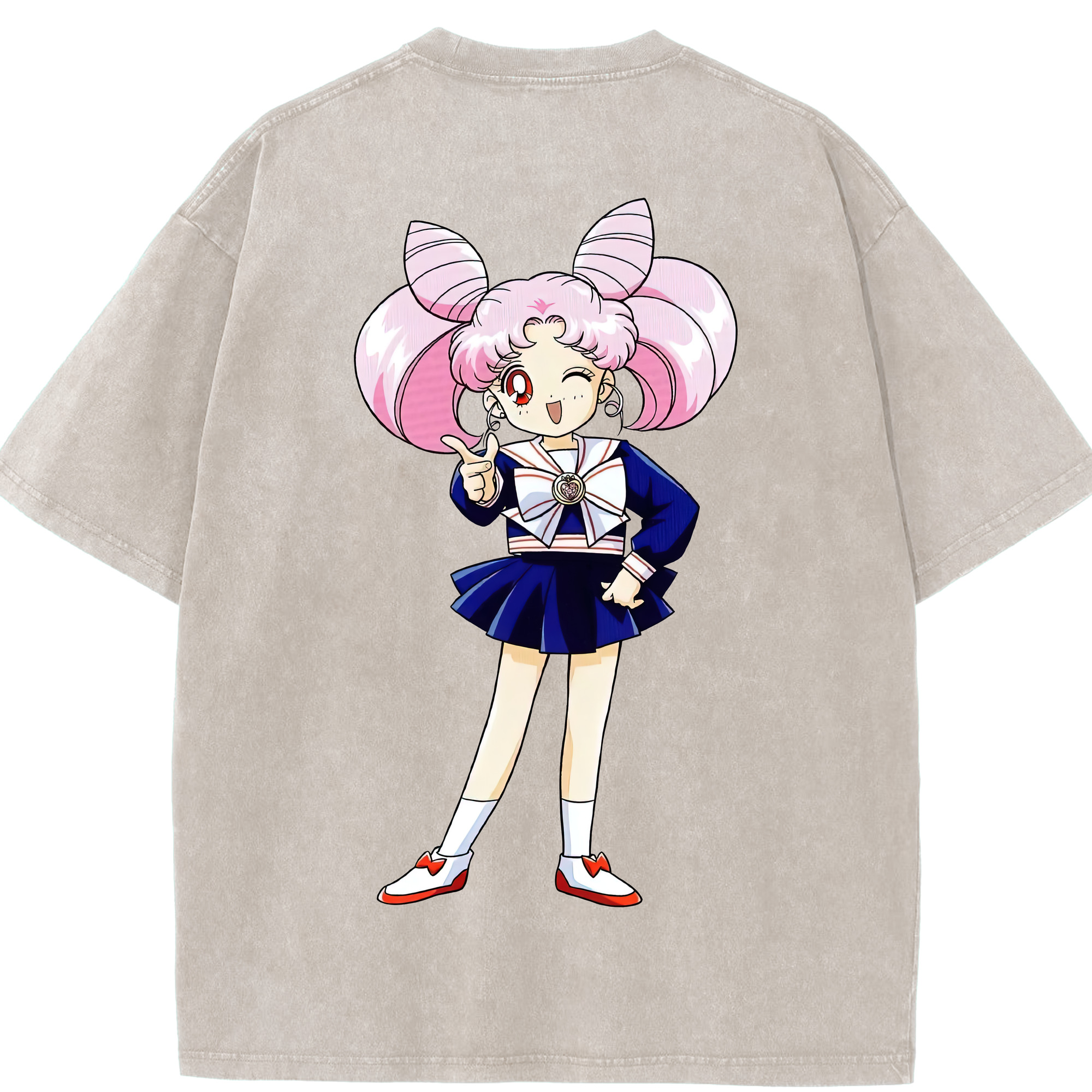 （画像用） 美少女戦士セーラームーン ちびうさ Sailor Moon Chibiusa Tsukino Usagi Small Lady Serenity 綿100% ヴィンテージ風 半袖Tシャツ（背面プリント）