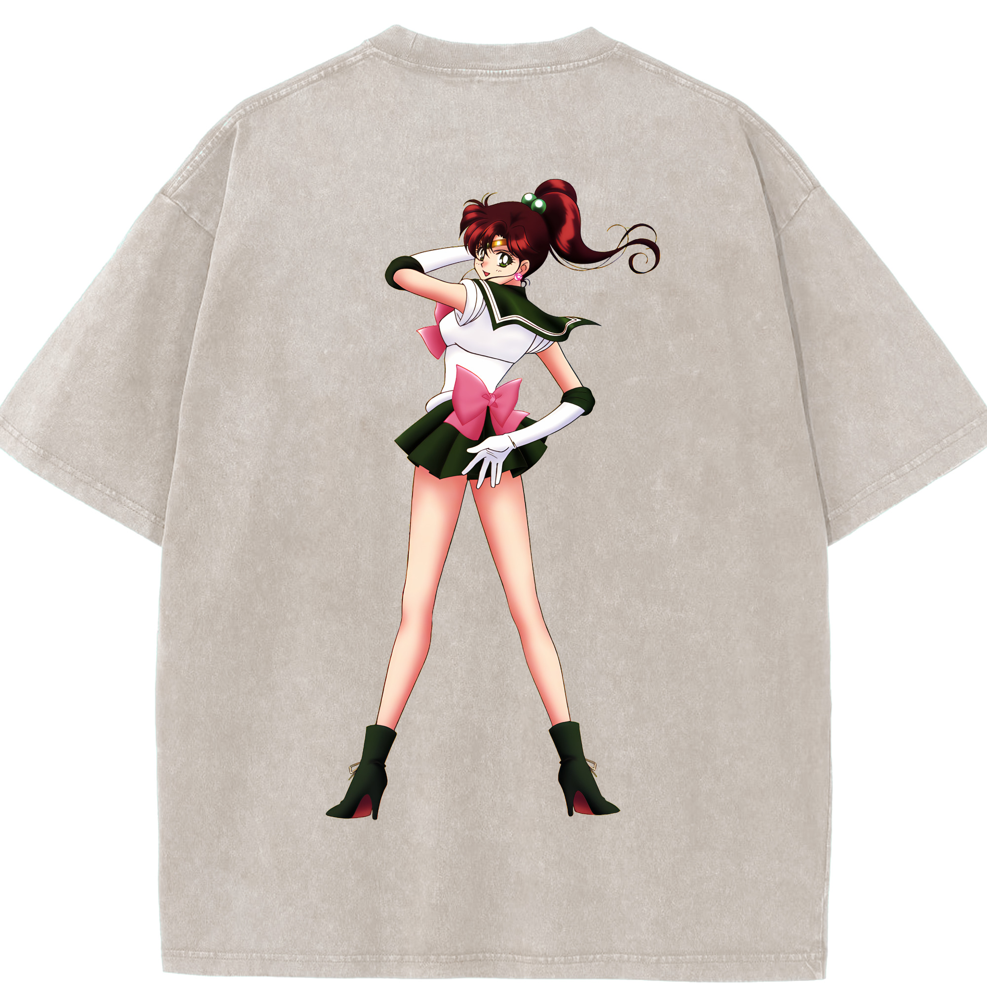 （画像用） 美少女戦士セーラームーン 木野 まこと きの まこと Sailor Moon Kino Makoto （セーラージュピター；Sailor Jupiter） 綿100% ヴィンテージ風 半袖Tシャツ（背面プリント）