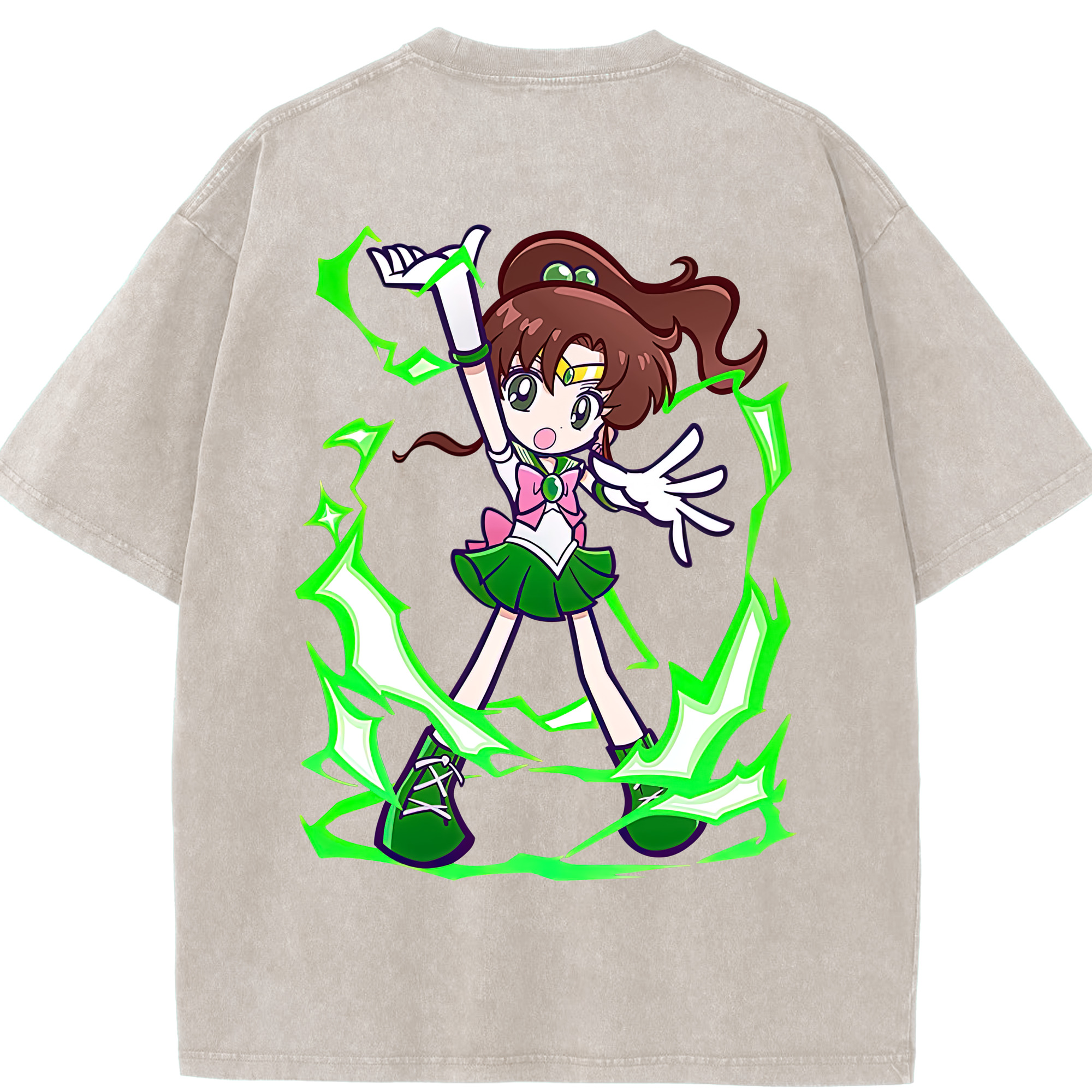 （画像用） 美少女戦士セーラームーン 木野 まこと きの まこと Sailor Moon Kino Makoto （セーラージュピター；Sailor Jupiter） 綿100% ヴィンテージ風 半袖Tシャツ（背面プリント）