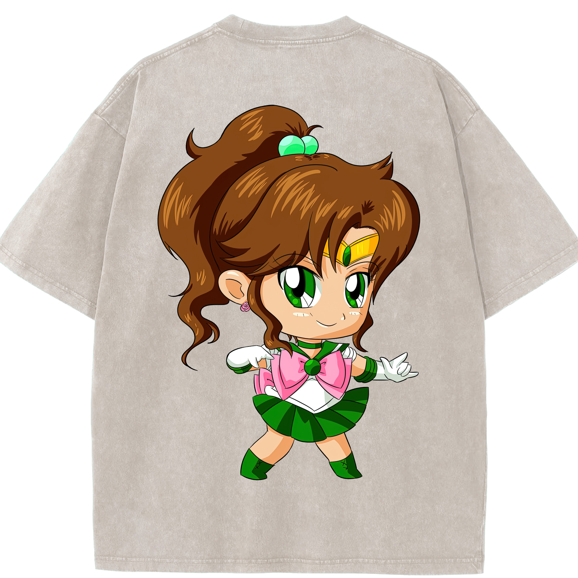 （画像用） 美少女戦士セーラームーン 木野 まこと きの まこと Sailor Moon Kino Makoto （セーラージュピター；Sailor Jupiter） 綿100% ヴィンテージ風 半袖Tシャツ（背面プリント）