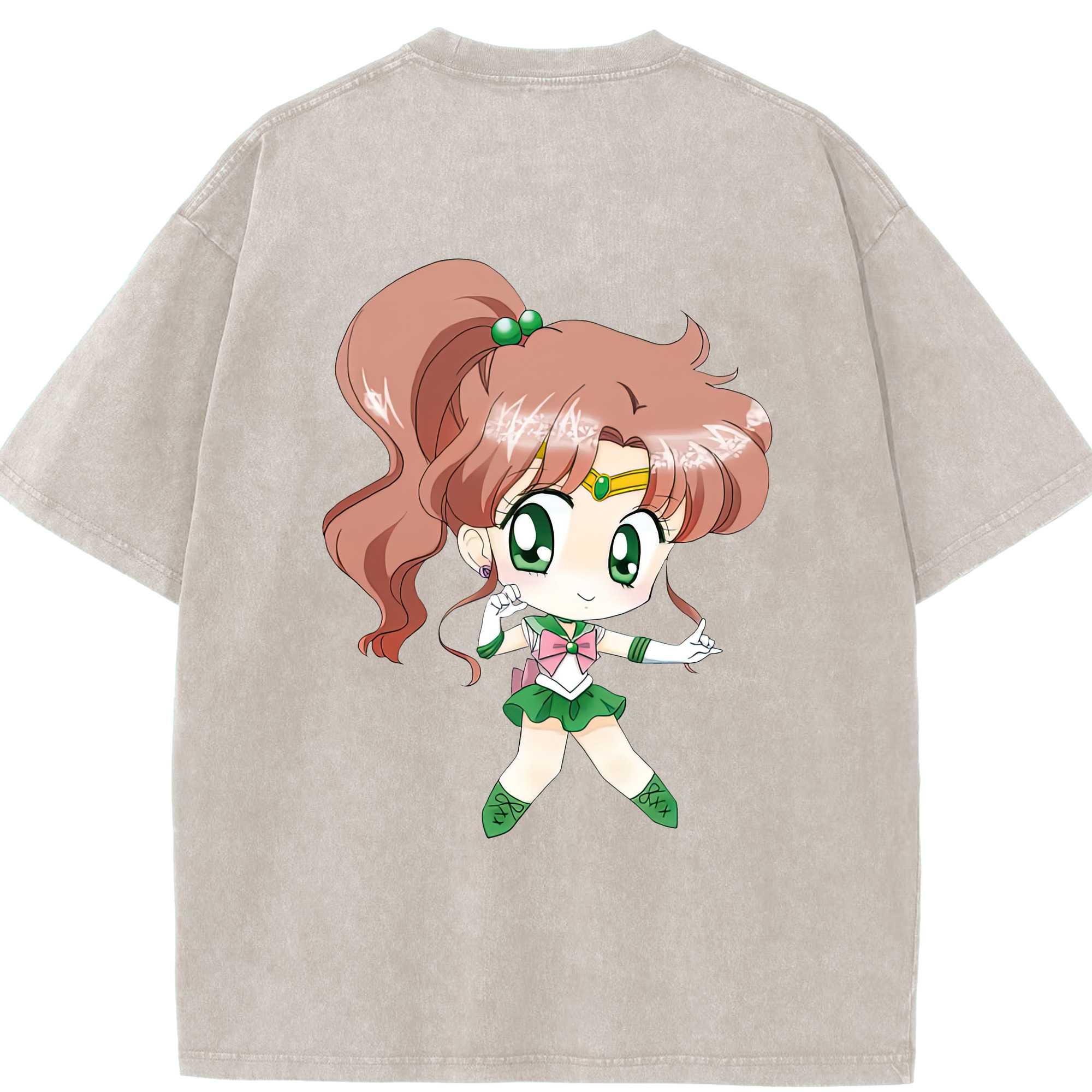 （画像用） 美少女戦士セーラームーン 木野 まこと きの まこと Sailor Moon Kino Makoto （セーラージュピター；Sailor Jupiter） 綿100% ヴィンテージ風 半袖Tシャツ（背面プリント）
