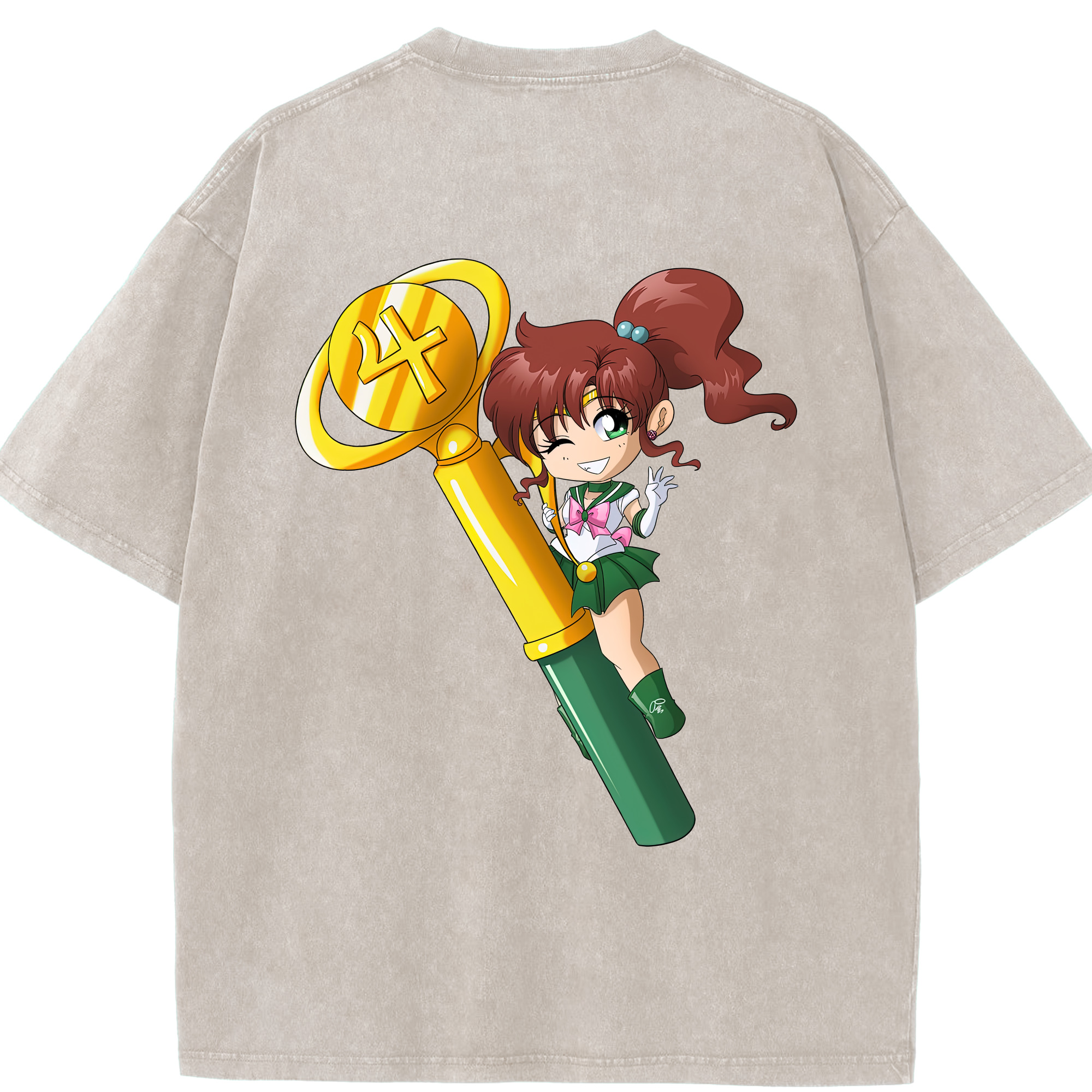 （画像用） 美少女戦士セーラームーン 木野 まこと きの まこと Sailor Moon Kino Makoto （セーラージュピター；Sailor Jupiter） 綿100% ヴィンテージ風 半袖Tシャツ（背面プリント）