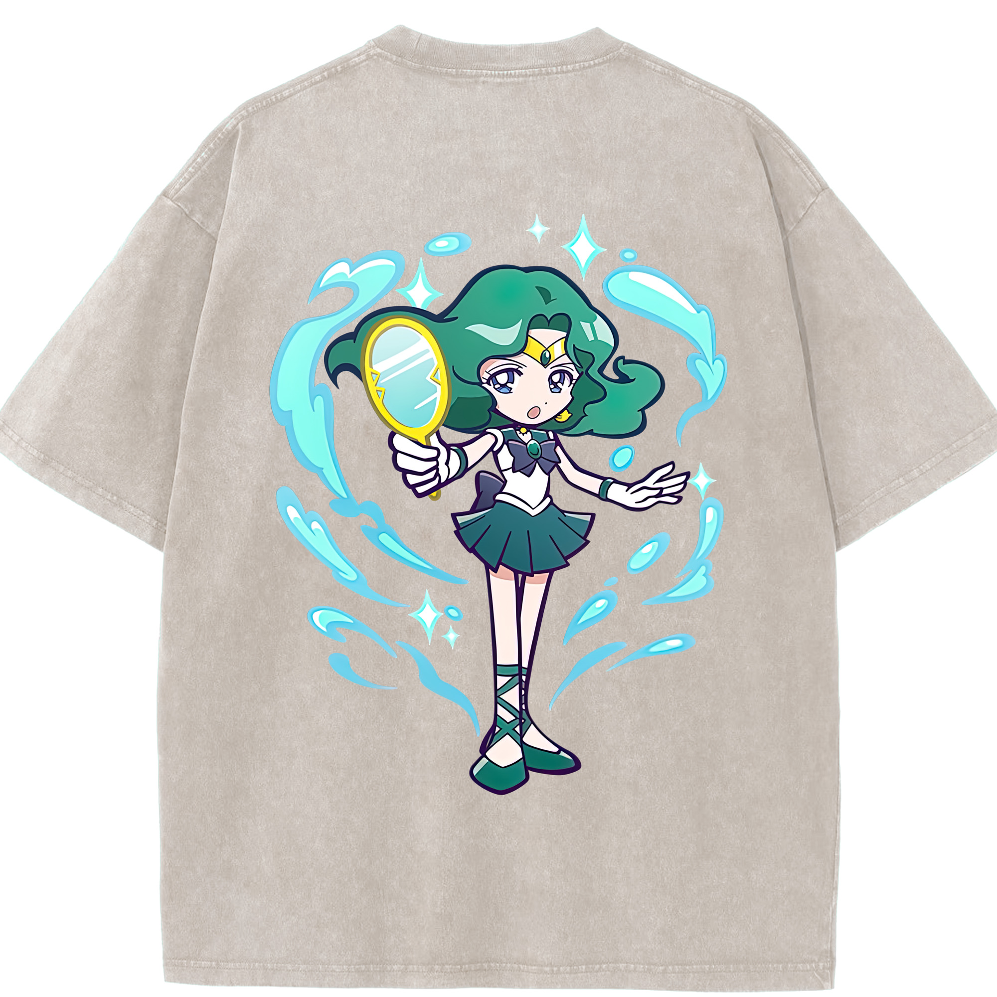 （画像用） 美少女戦士セーラームーン 海王 みちる（かいおう みちる） Sailor Moon Kaiou Michiru 綿100% ヴィンテージ風 半袖Tシャツ（背面プリント）