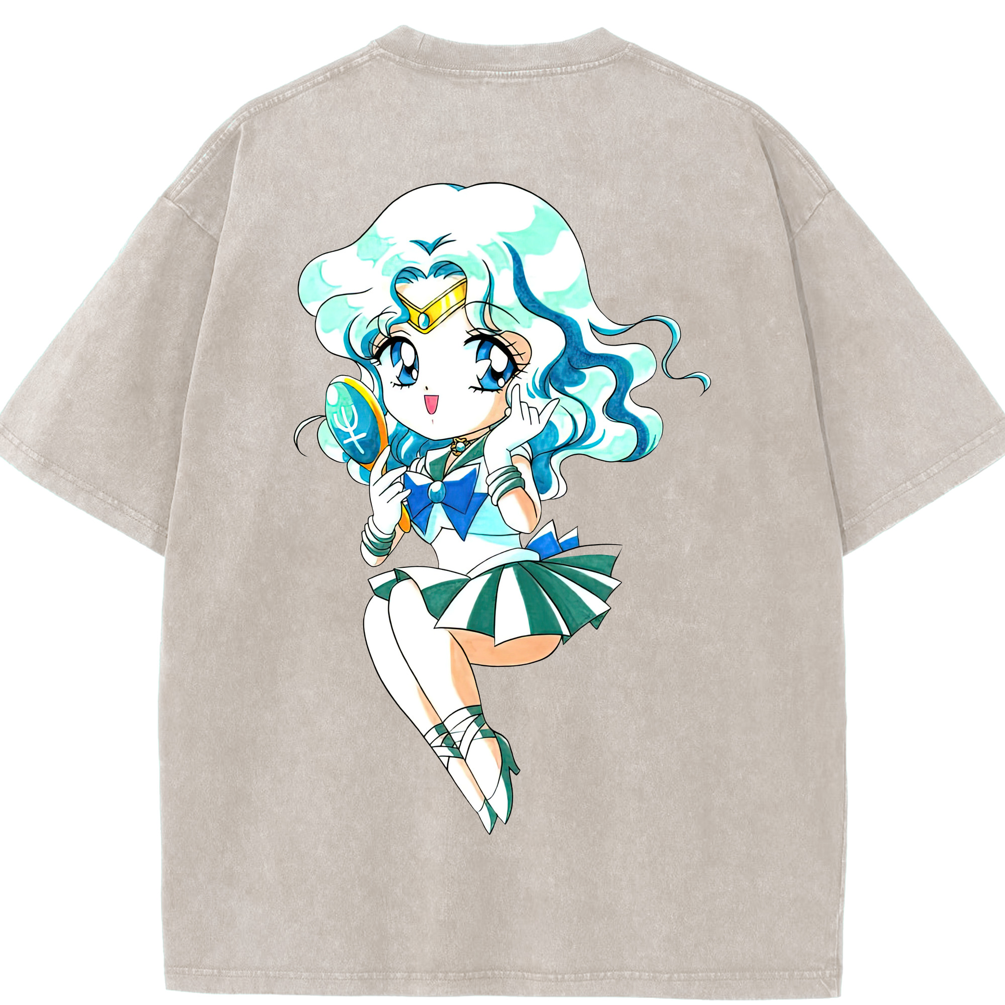 （画像用） 美少女戦士セーラームーン 海王 みちる（かいおう みちる） Sailor Moon Kaiou Michiru 綿100% ヴィンテージ風 半袖Tシャツ（背面プリント）