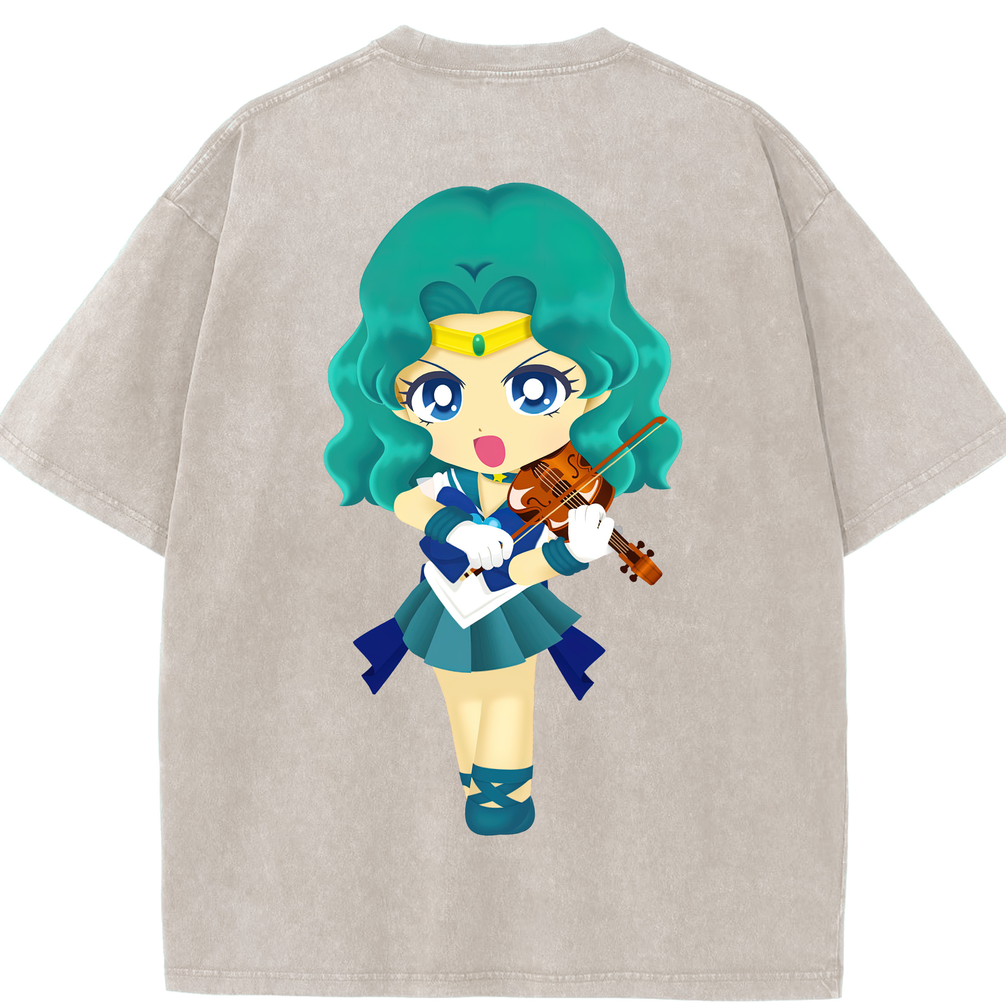 （画像用） 美少女戦士セーラームーン 海王 みちる（かいおう みちる） Sailor Moon Kaiou Michiru 綿100% ヴィンテージ風 半袖Tシャツ（背面プリント）